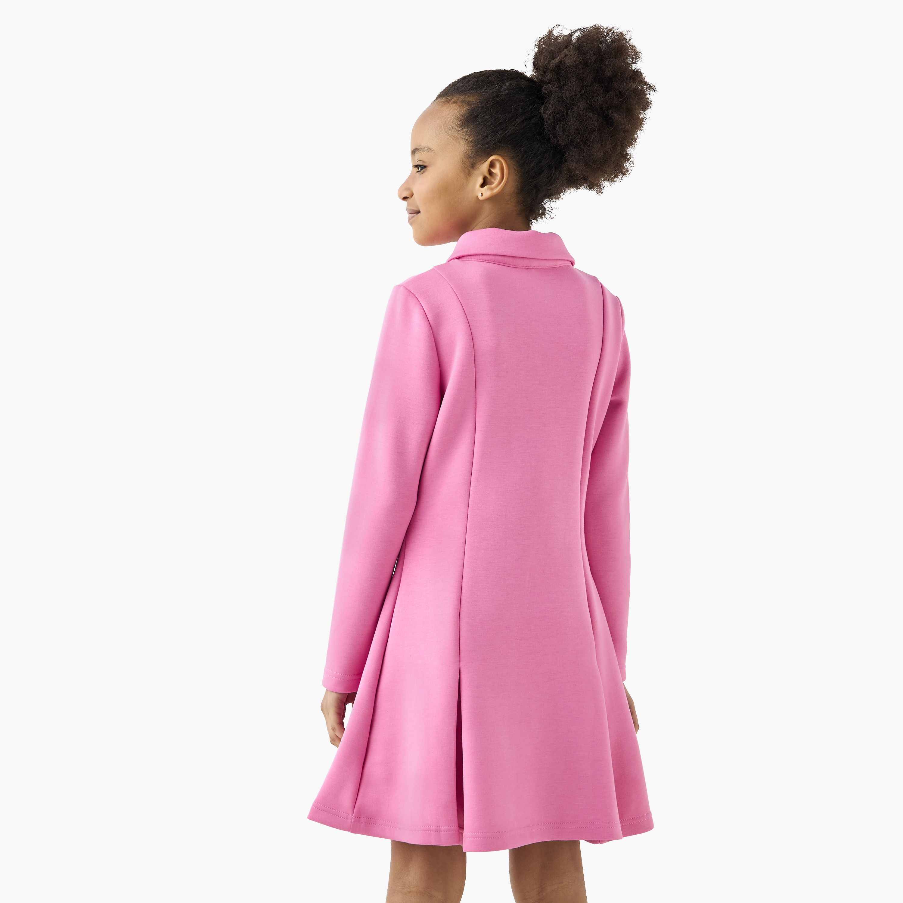 فستان إيه لاين سادة بياقة عادية وأكمام طويلة وجيوب من كابا-girls-clothing-dressesandjumpsuits-image-3