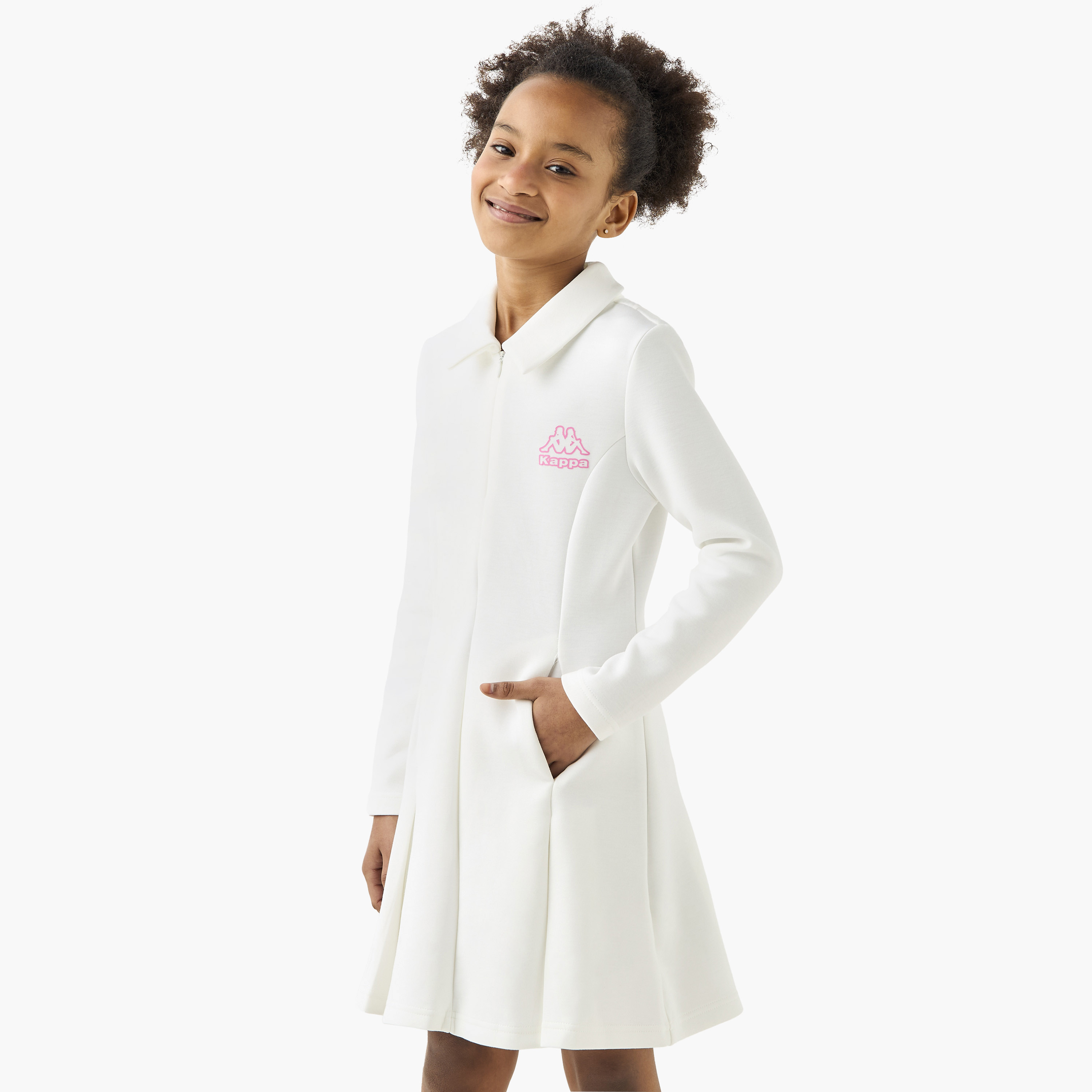 Kappa Solid A-line Collared Dress with Long Sleeves and Pockets-girls-clothing-dressesandjumpsuits-image-1