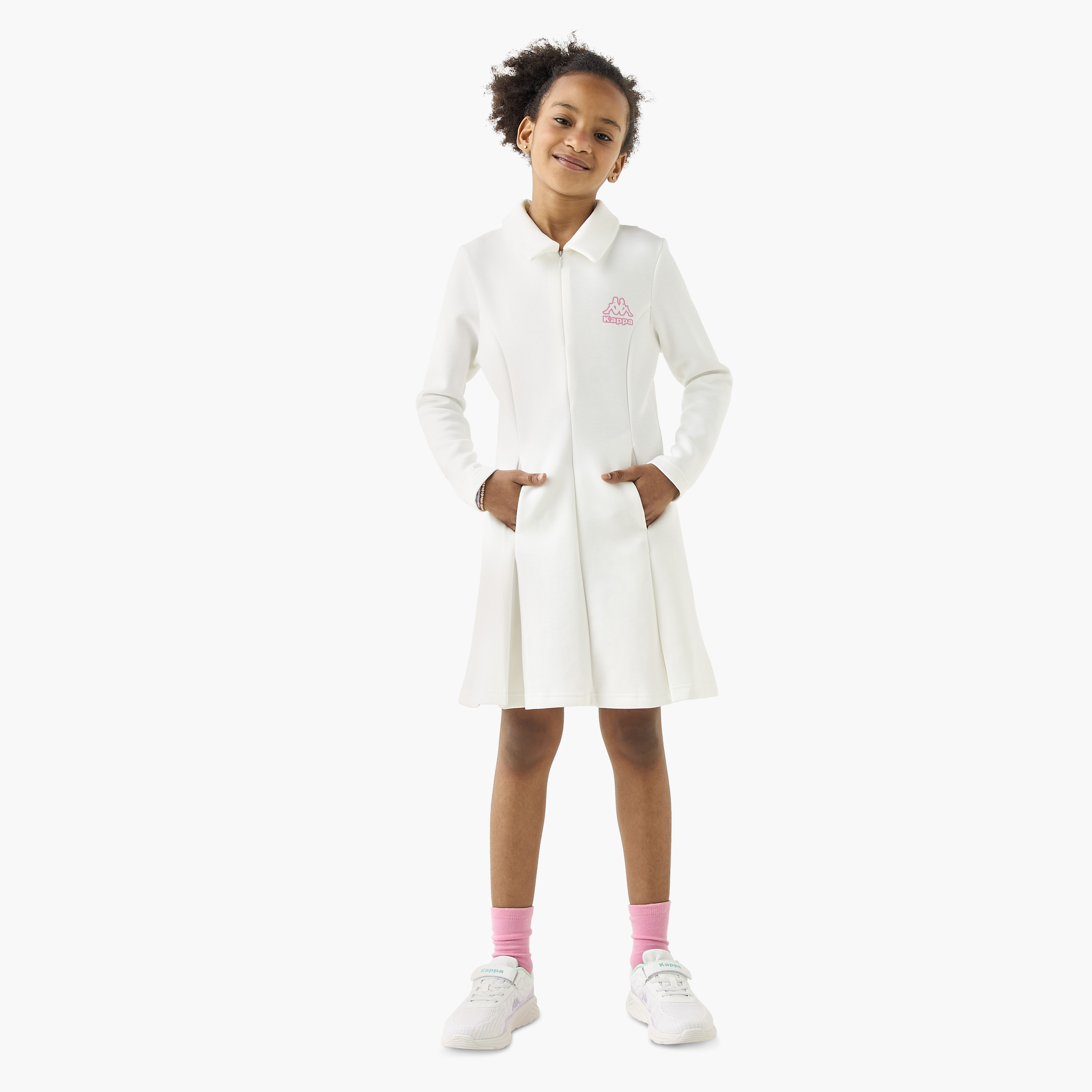 Kappa Solid A-line Collared Dress with Long Sleeves and Pockets-girls-clothing-dressesandjumpsuits-image-2