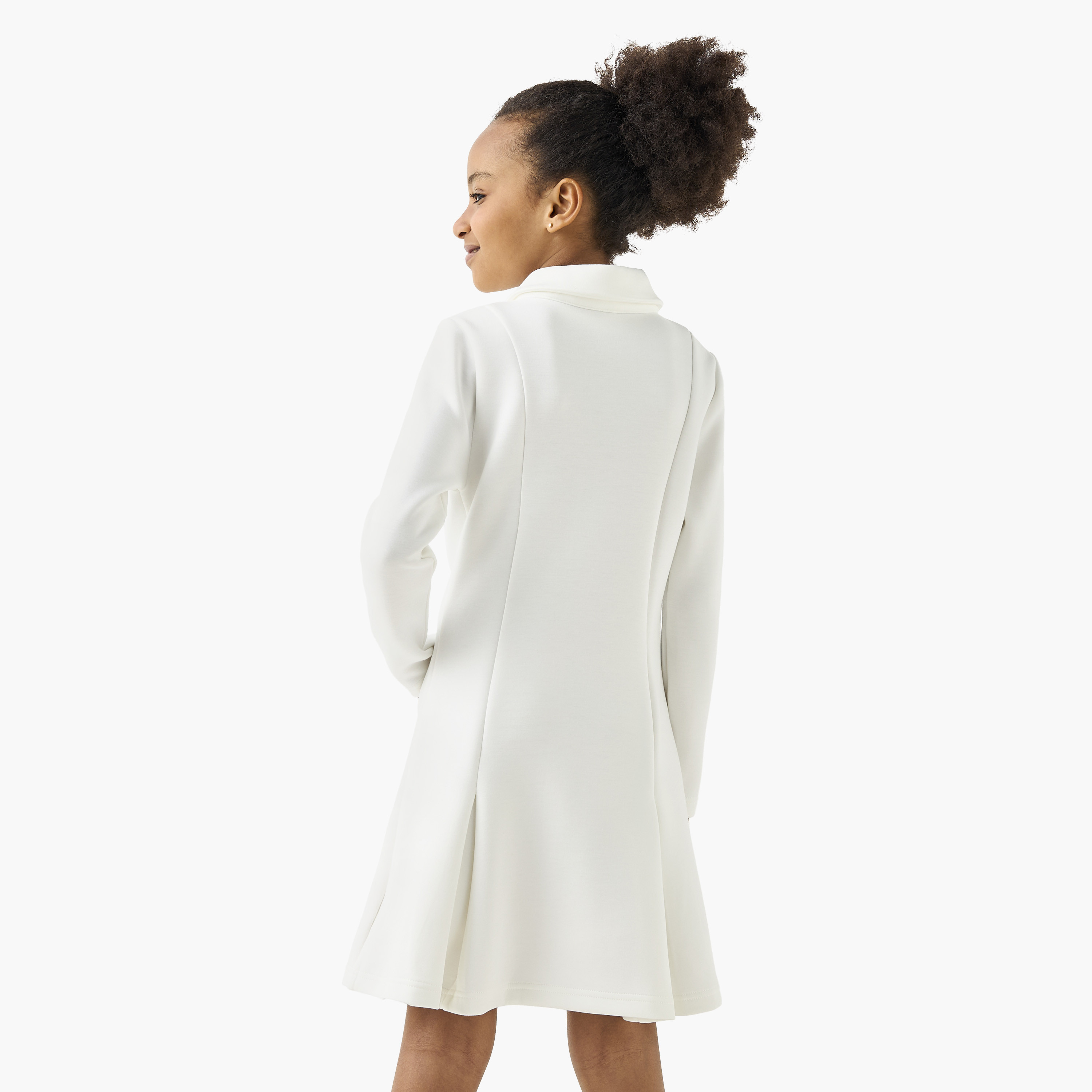 Kappa Solid A-line Collared Dress with Long Sleeves and Pockets-girls-clothing-dressesandjumpsuits-image-3