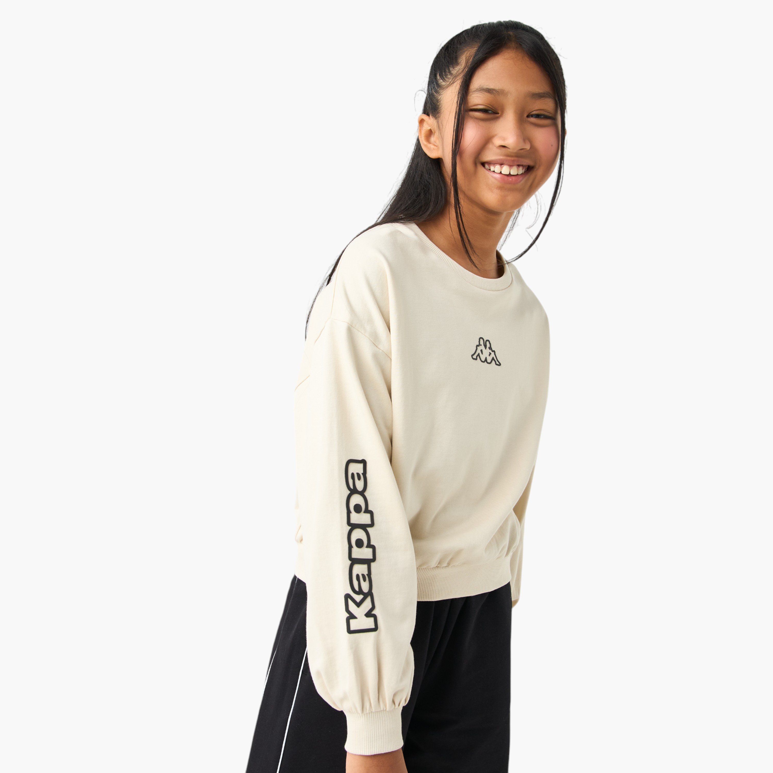 Kappa Logo Print Pullover with Crew Neck and Long Sleeves-sports-girls-clothing-tops-image-1
