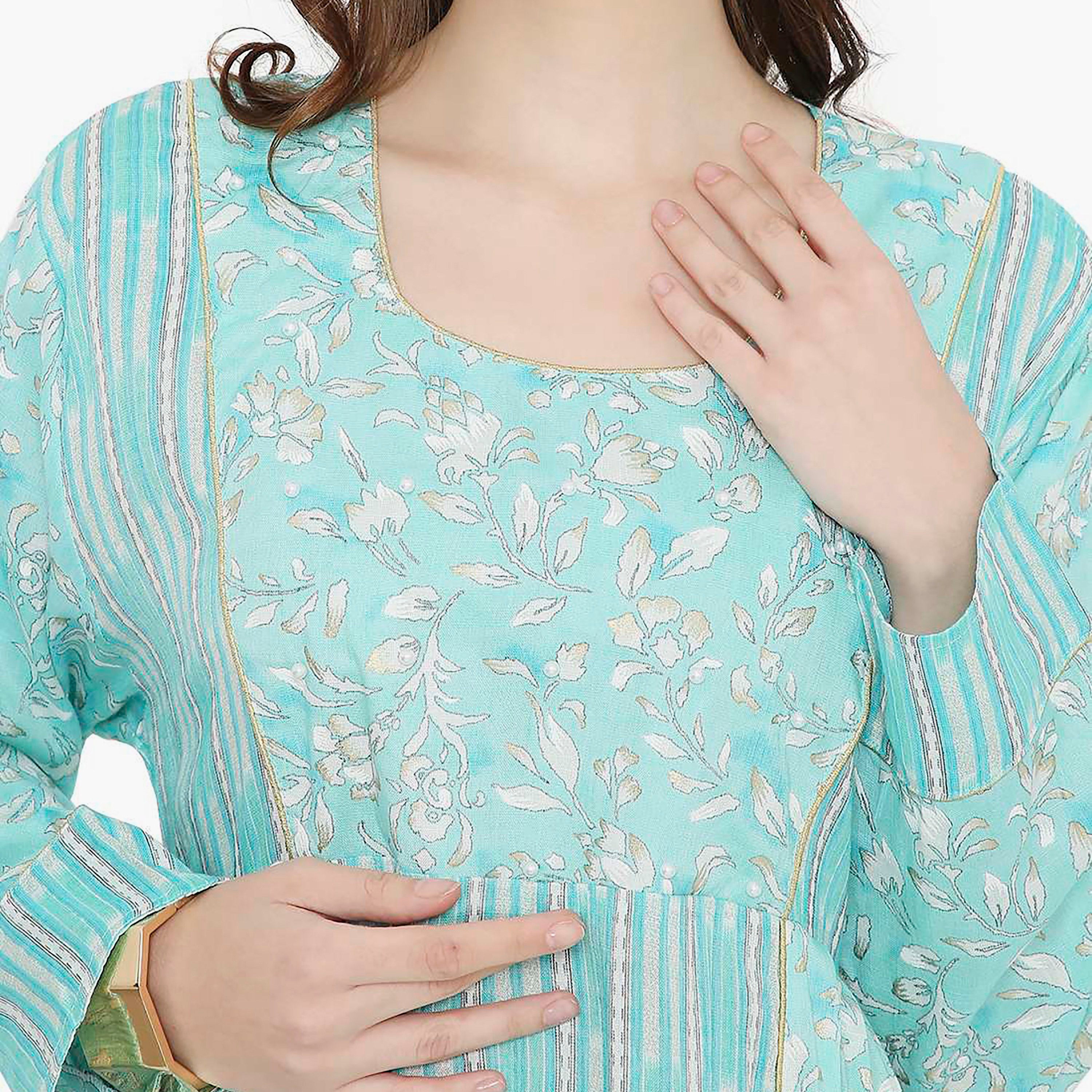 جلابية نسائية بفتحة رقبة دائرية مزينة باللؤلؤ من هانا آند سارة-women-arabicclothing-jalabiyas-image-2
