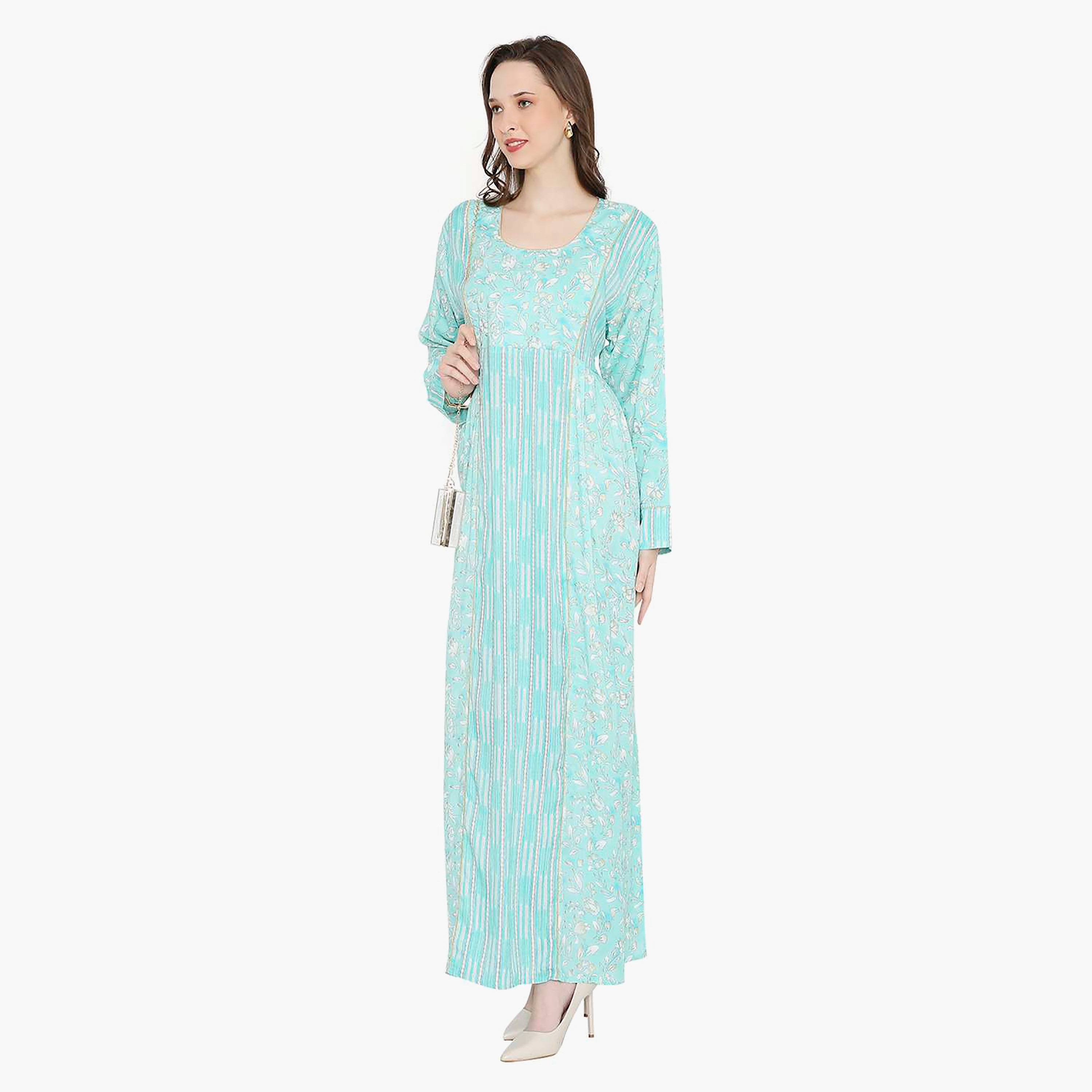 Hana & Sara Floral Scoop Neck with Pearl Detail Women's Jalabiya-women-arabicclothing-jalabiyas-image-3