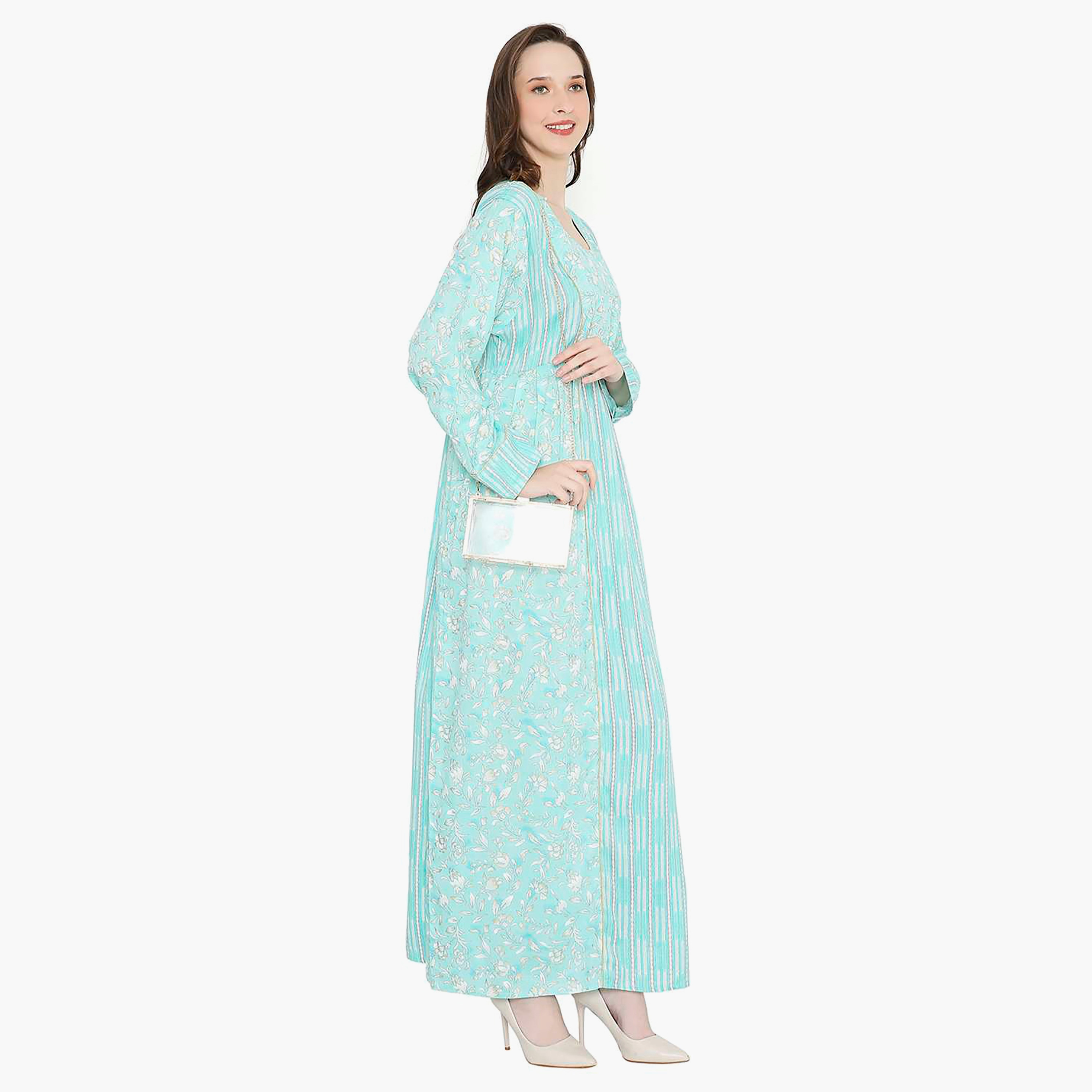 جلابية نسائية بفتحة رقبة دائرية مزينة باللؤلؤ من هانا آند سارة-women-arabicclothing-jalabiyas-image-4