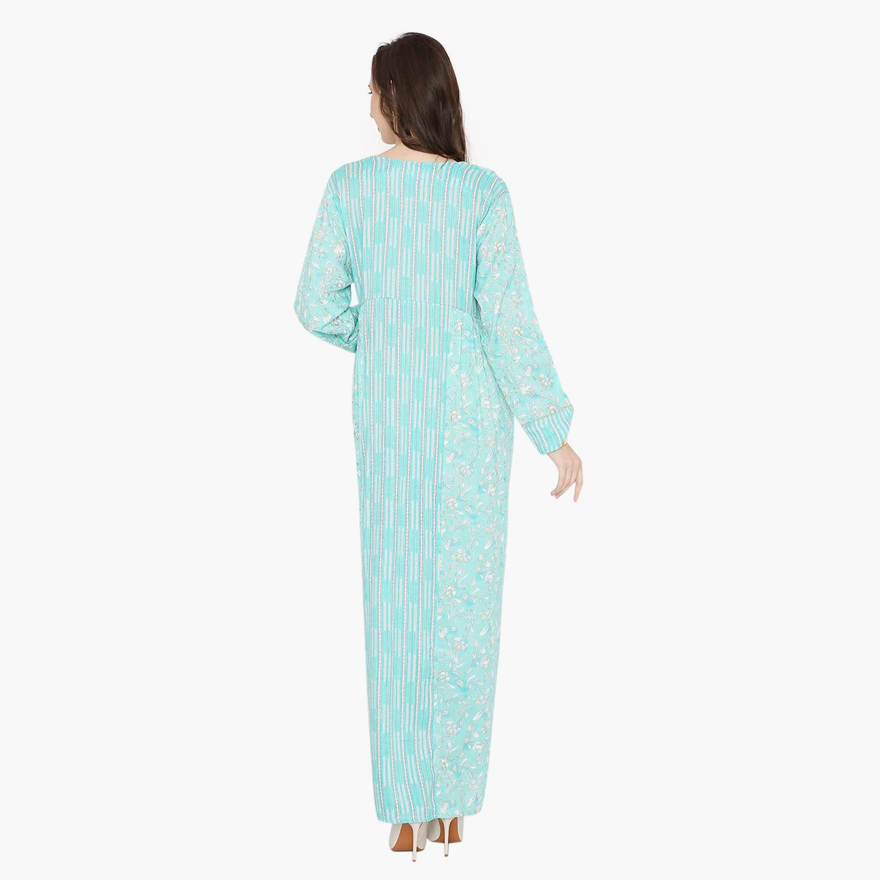 Hana & Sara Floral Scoop Neck with Pearl Detail Women's Jalabiya-women-arabicclothing-jalabiyas-image-5
