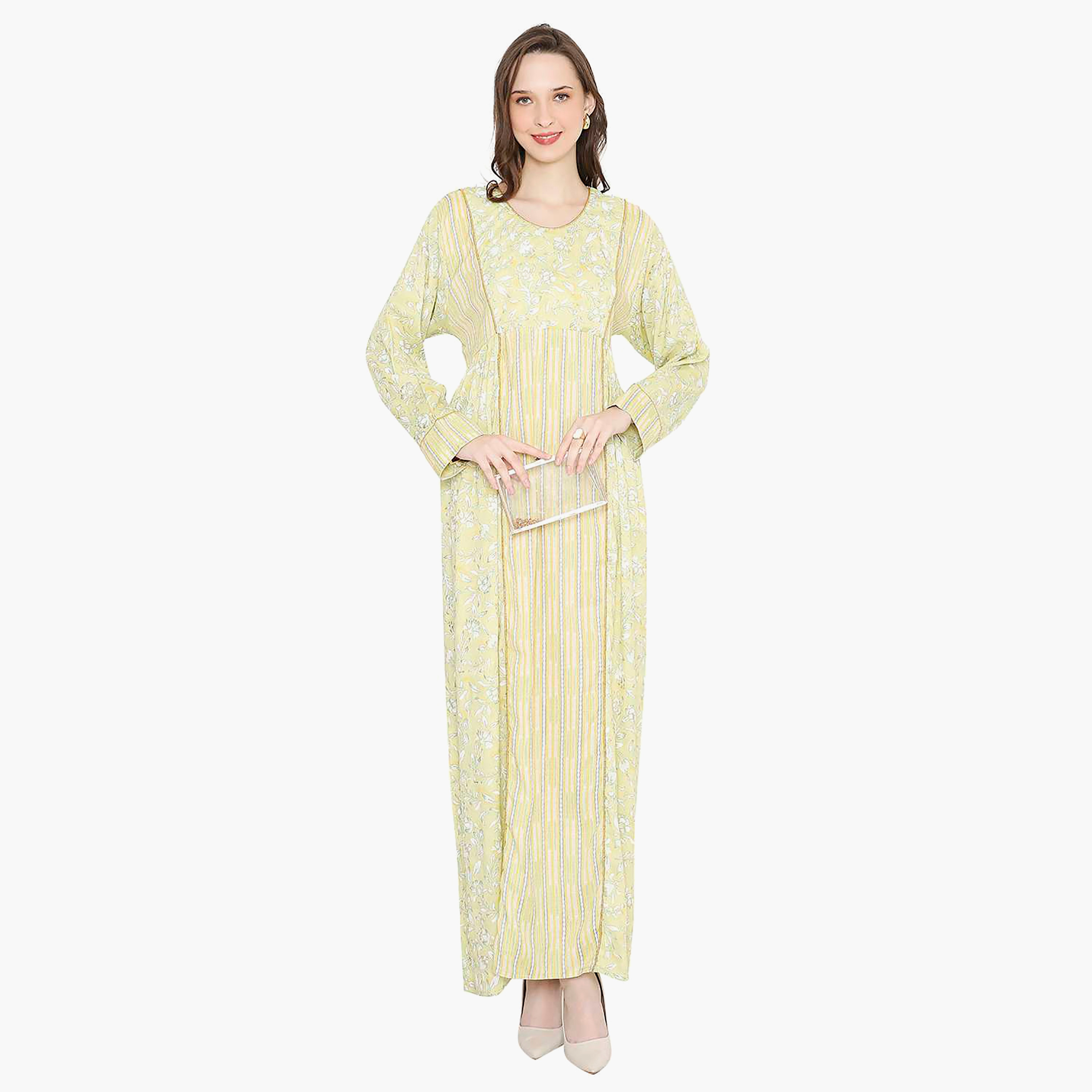 جلابية نسائية بفتحة رقبة دائرية مزينة باللؤلؤ من هانا آند سارة-women-arabicclothing-jalabiyas-image-6
