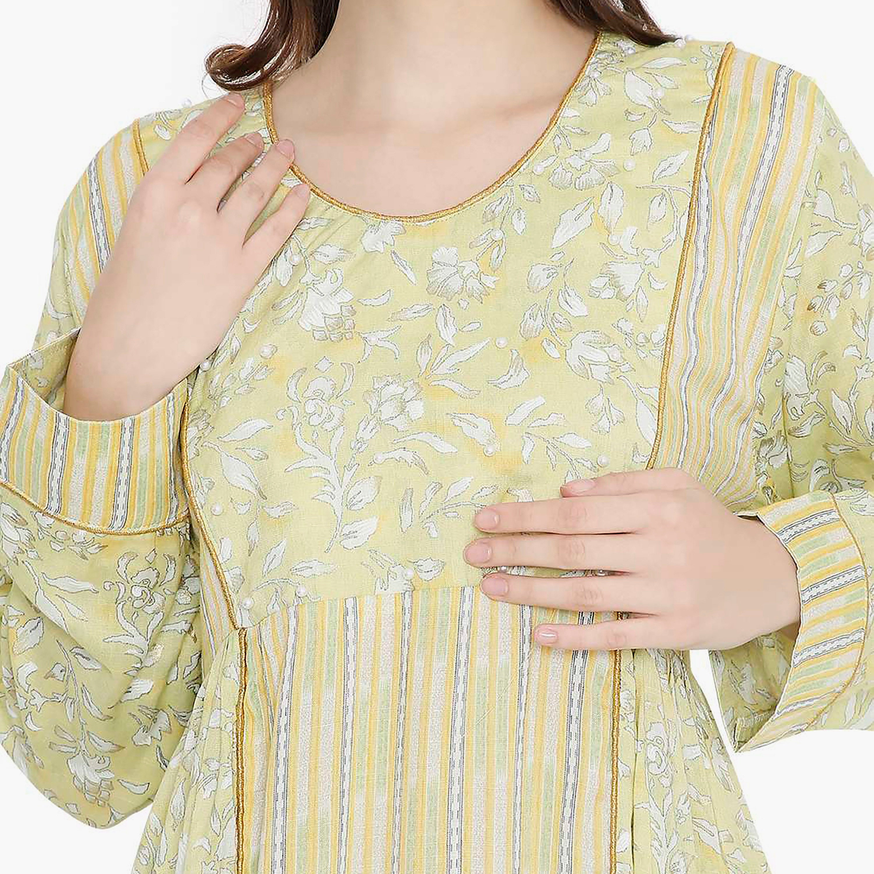 جلابية نسائية بفتحة رقبة دائرية مزينة باللؤلؤ من هانا آند سارة-women-arabicclothing-jalabiyas-image-7