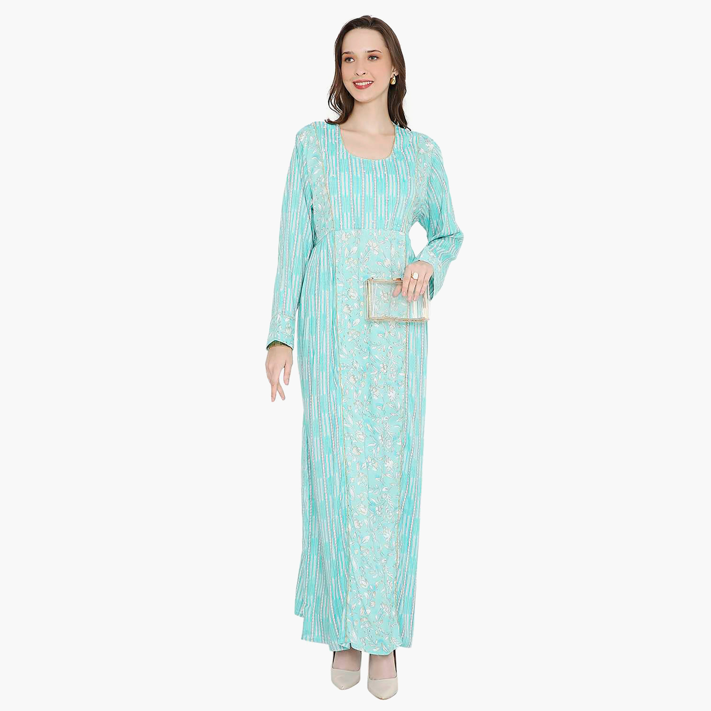 جلابية نسائية بفتحة رقبة دائرية وتفاصيل لؤلؤ من هانا آند سارة-women-arabicclothing-jalabiyas-image-1
