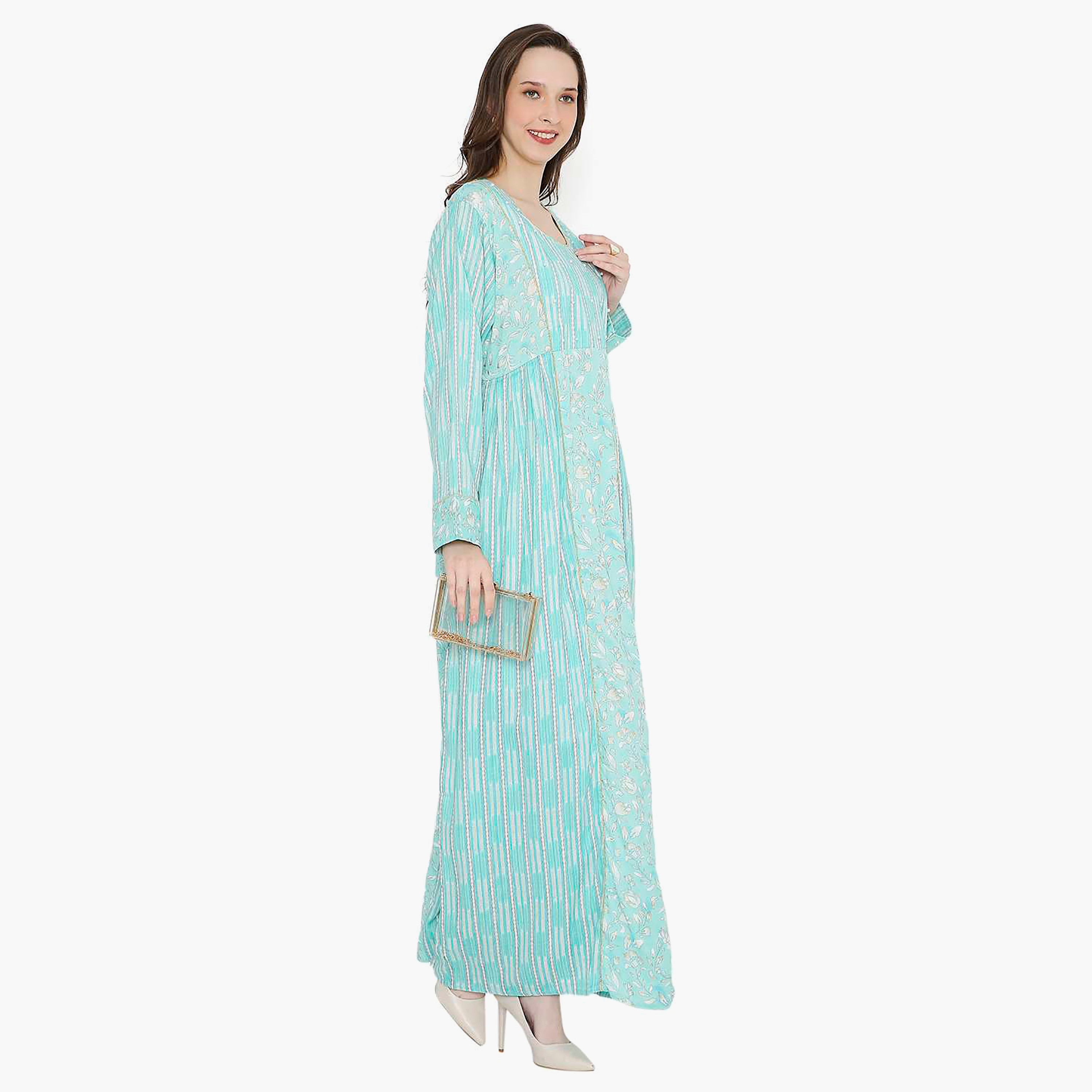 جلابية نسائية بفتحة رقبة دائرية وتفاصيل لؤلؤ من هانا آند سارة-women-arabicclothing-jalabiyas-image-3