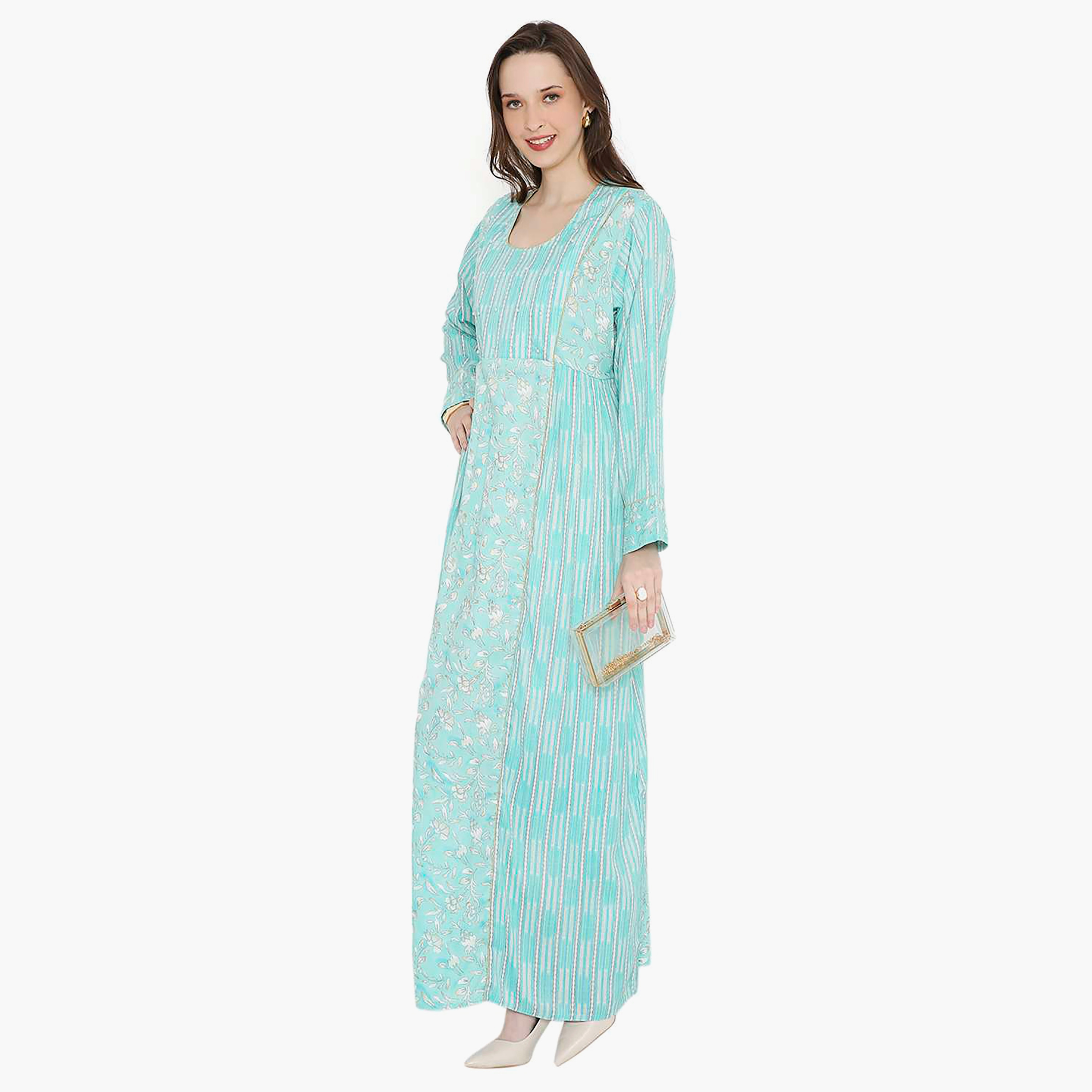 Hana & Sara Printed Scoop Neck with Pearl Detail Women's Jalabiya-women-arabicclothing-jalabiyas-image-4