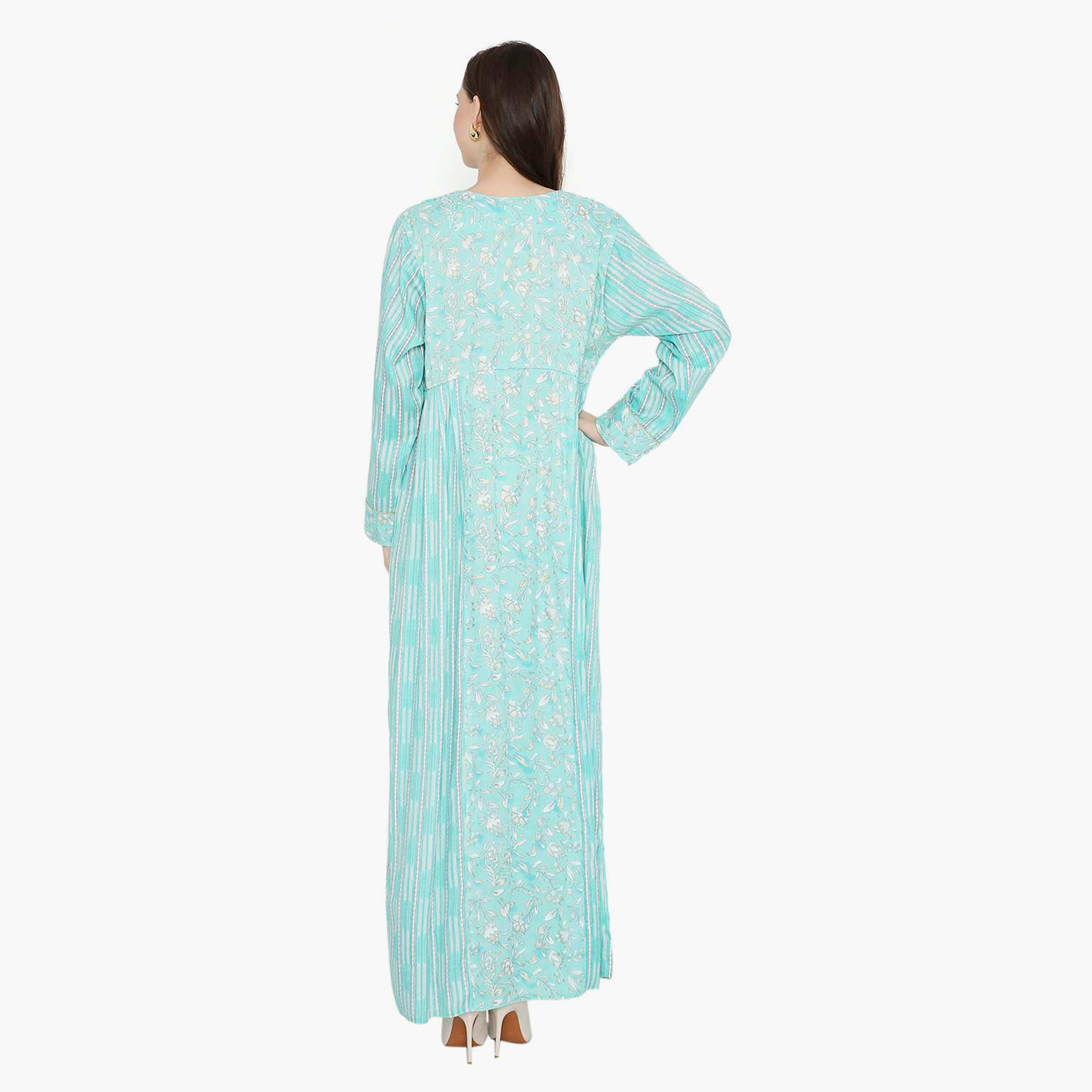 Hana & Sara Printed Scoop Neck with Pearl Detail Women's Jalabiya-women-arabicclothing-jalabiyas-image-5