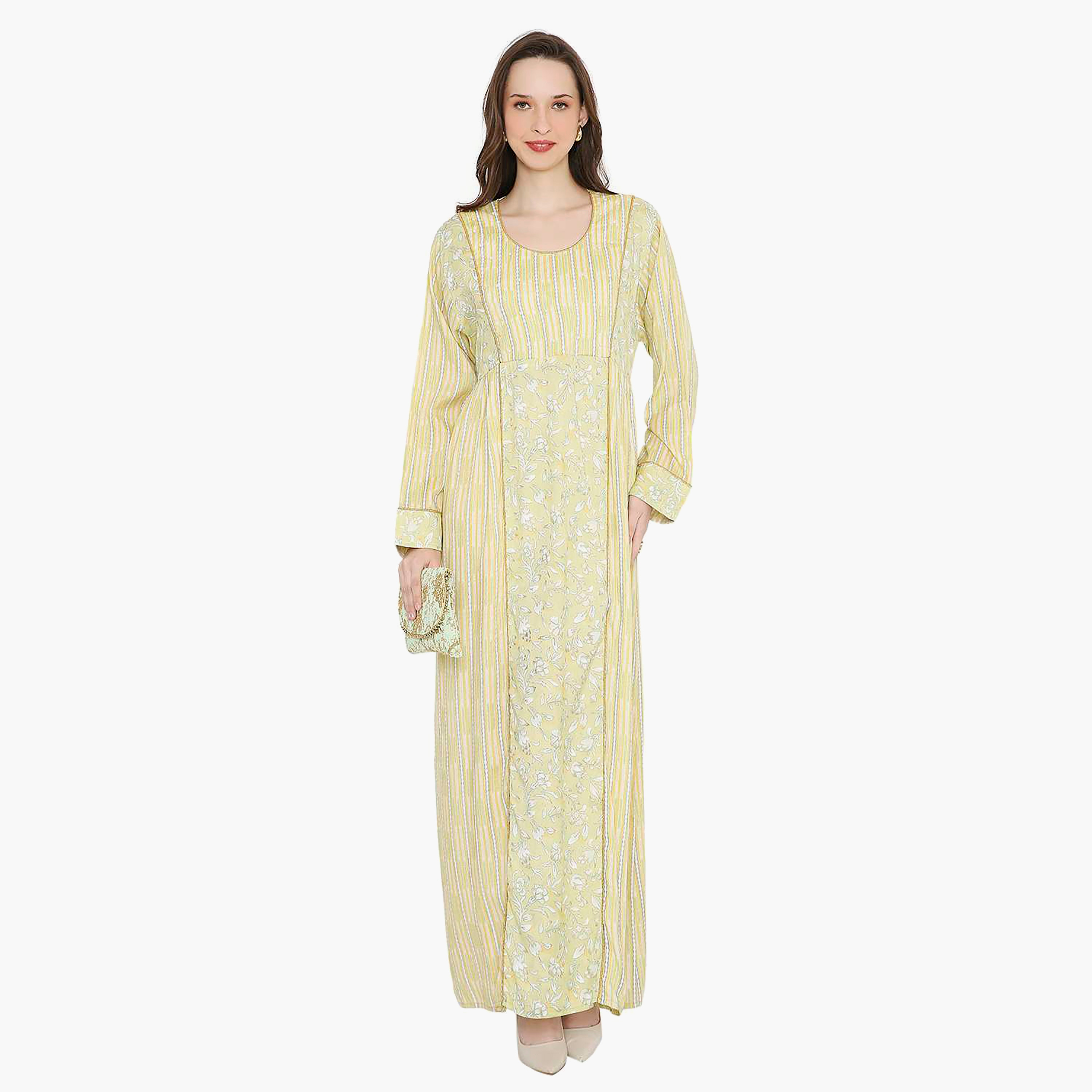 Hana & Sara Printed Scoop Neck with Pearl Detail Women's Jalabiya-women-arabicclothing-jalabiyas-image-6