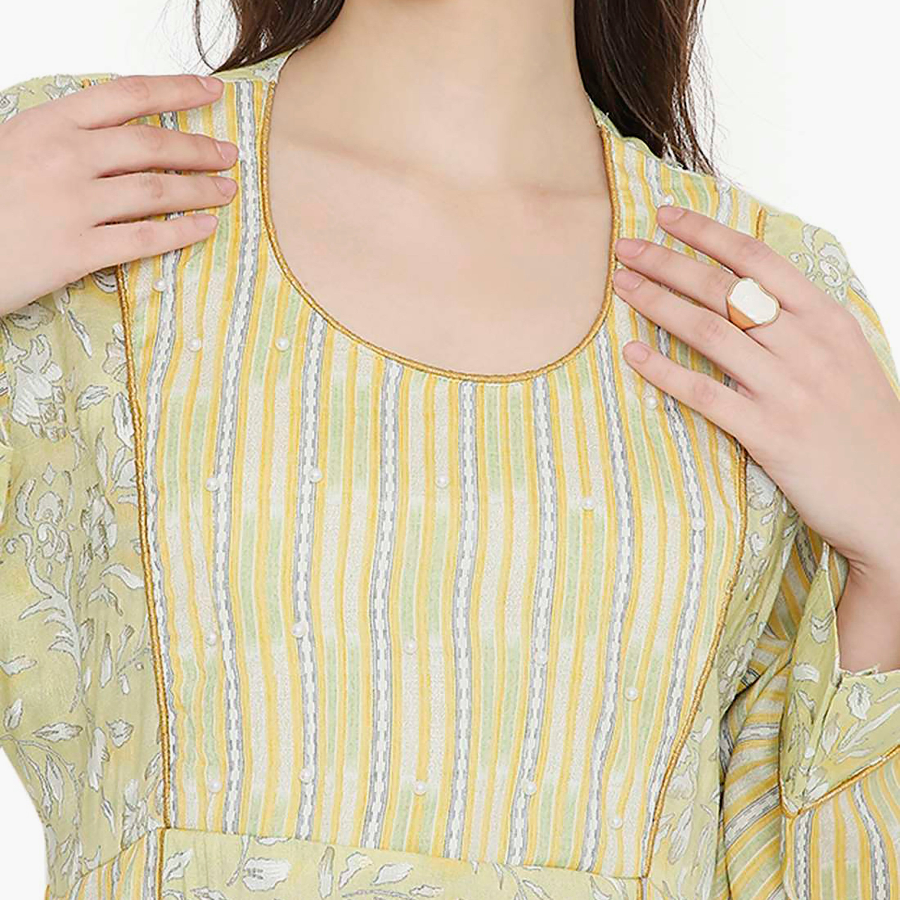 Hana & Sara Printed Scoop Neck with Pearl Detail Women's Jalabiya-women-arabicclothing-jalabiyas-image-7