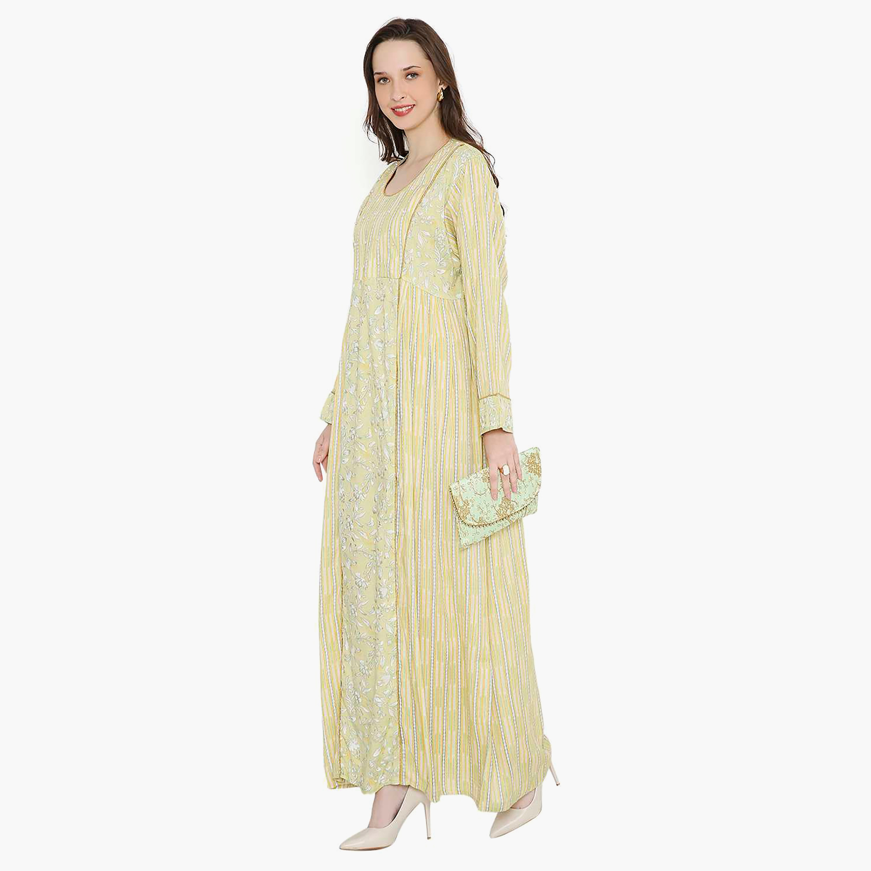 Hana & Sara Printed Scoop Neck with Pearl Detail Women's Jalabiya-women-arabicclothing-jalabiyas-image-8