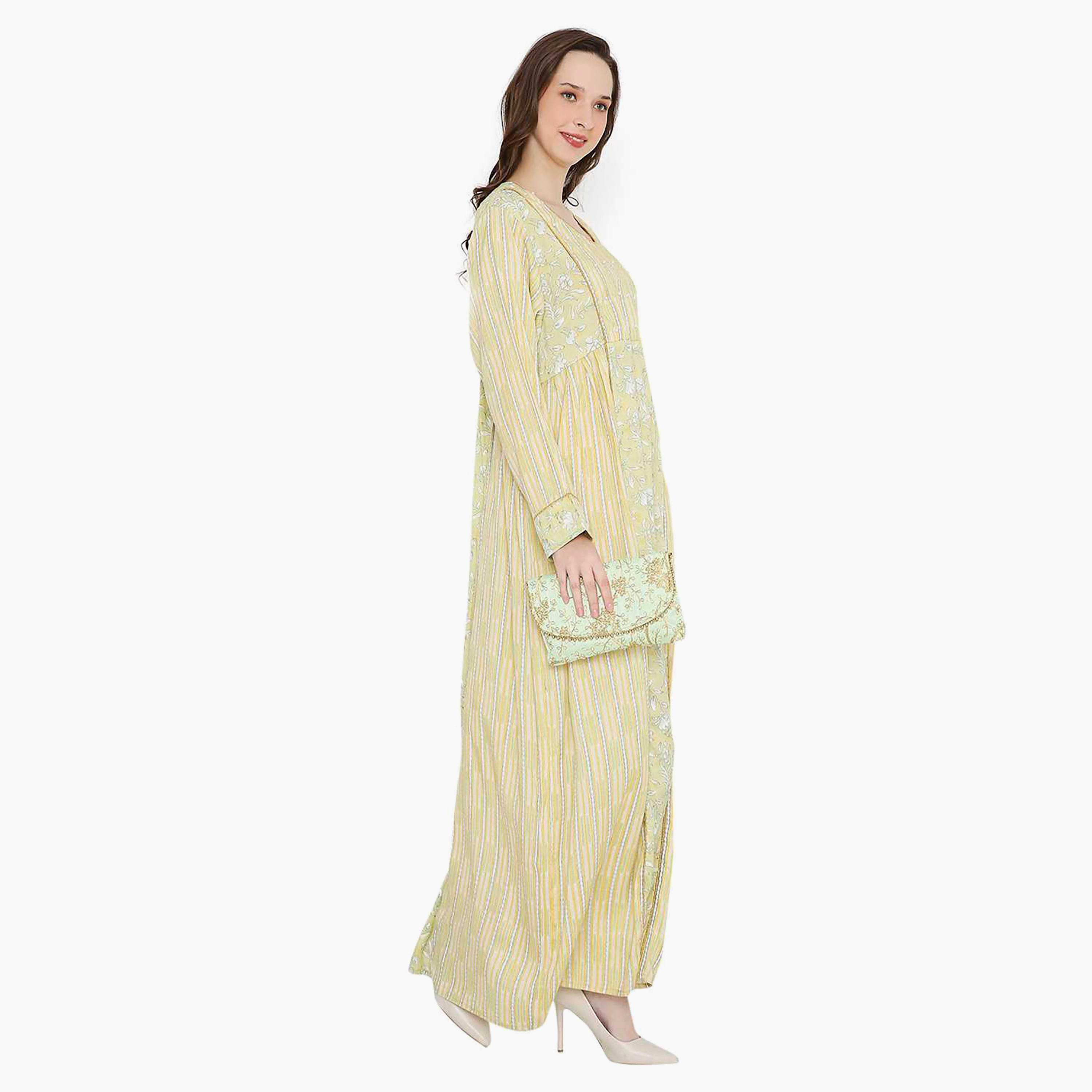 Hana & Sara Printed Scoop Neck with Pearl Detail Women's Jalabiya-women-arabicclothing-jalabiyas-image-9
