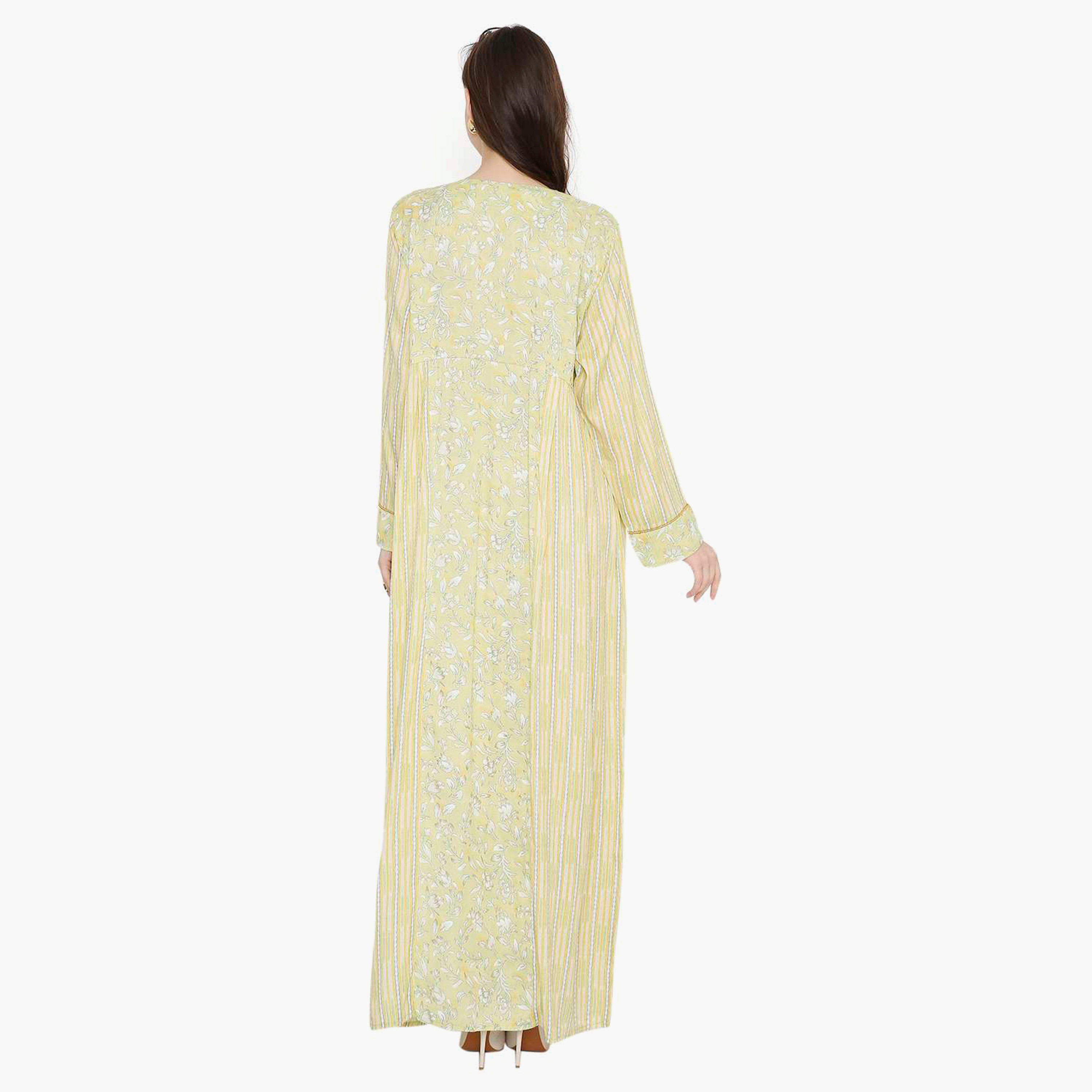 Hana & Sara Printed Scoop Neck with Pearl Detail Women's Jalabiya-women-arabicclothing-jalabiyas-image-10