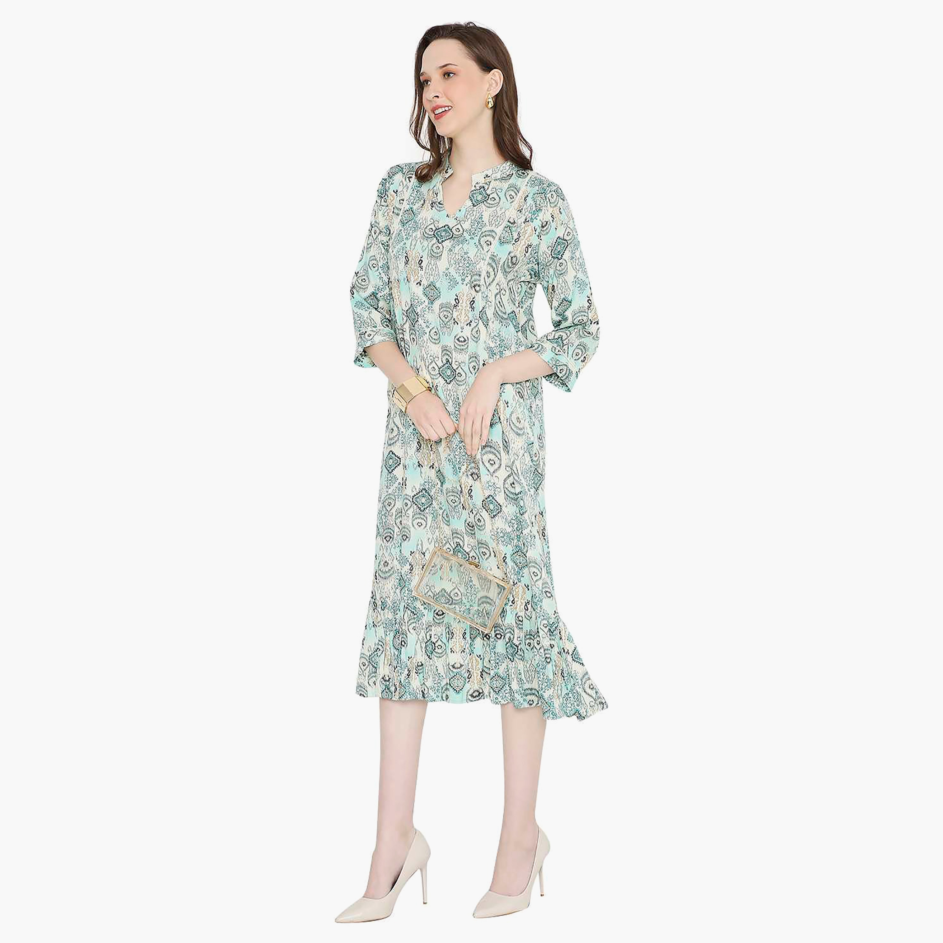 Hana & Sara Printed Collared Neck Midi Length Women's Jalabiya-women-arabicclothing-jalabiyas-image-3