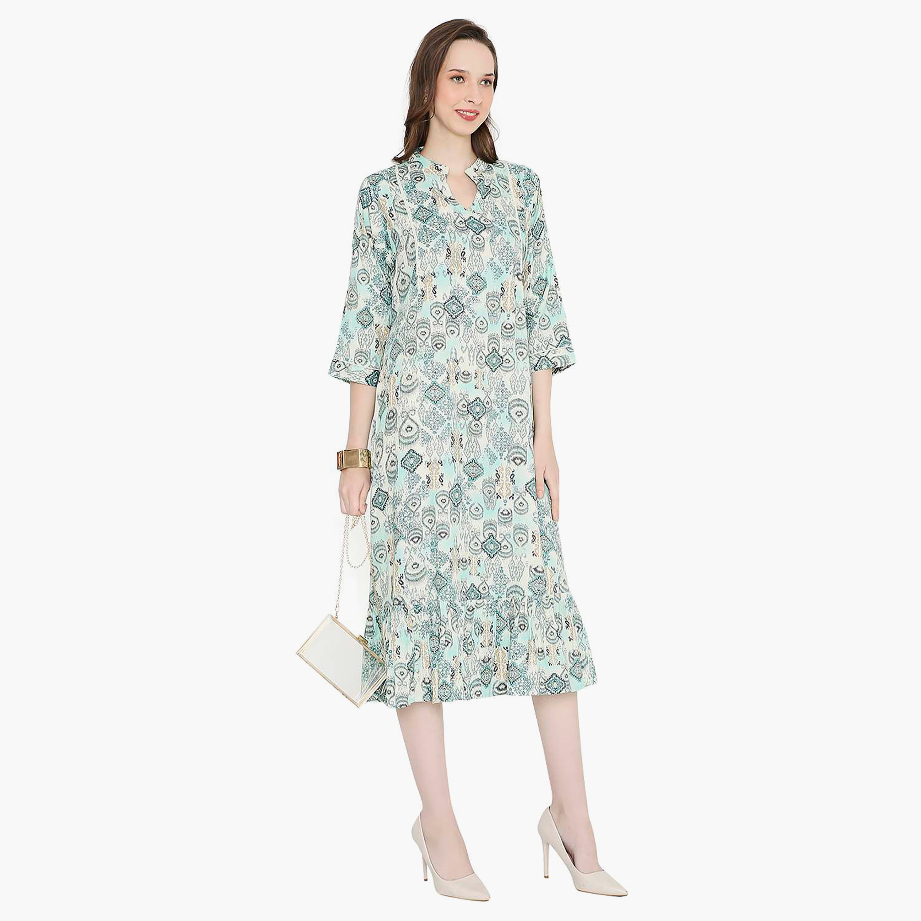 Hana & Sara Printed Collared Neck Midi Length Women's Jalabiya-women-arabicclothing-jalabiyas-image-4