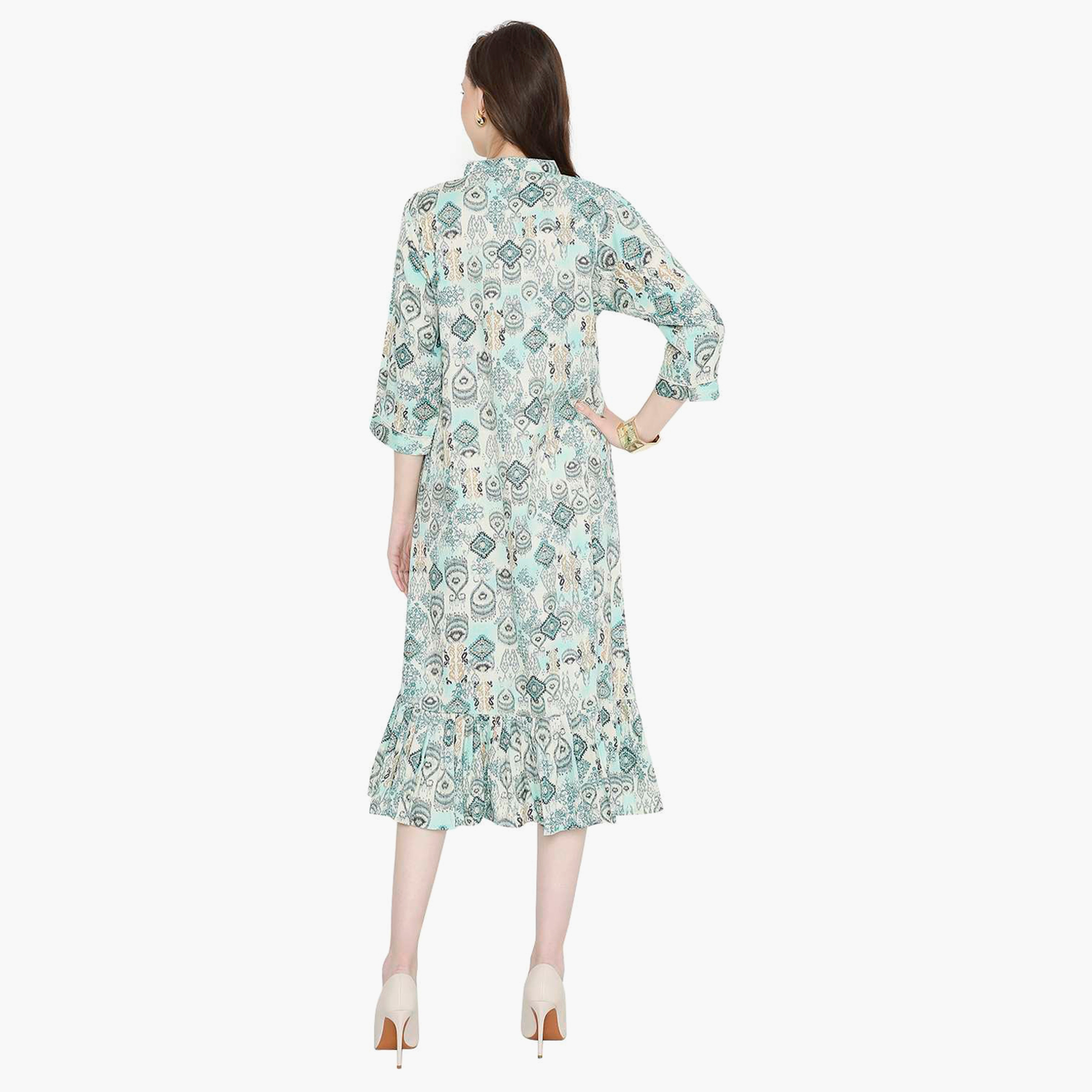 Hana & Sara Printed Collared Neck Midi Length Women's Jalabiya-women-arabicclothing-jalabiyas-image-5