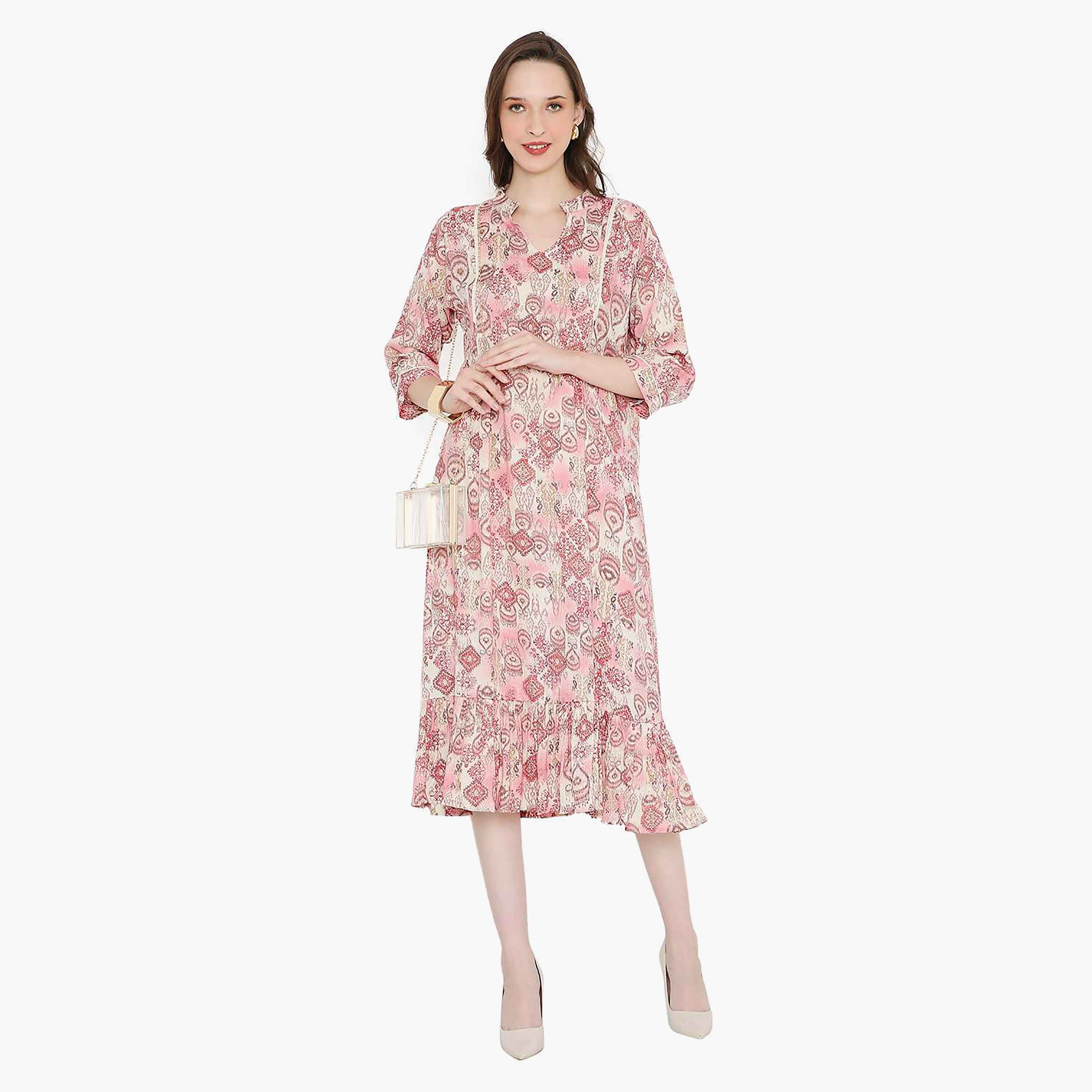 Hana & Sara Printed Collared Neck Midi Length Women's Jalabiya-women-arabicclothing-jalabiyas-image-6