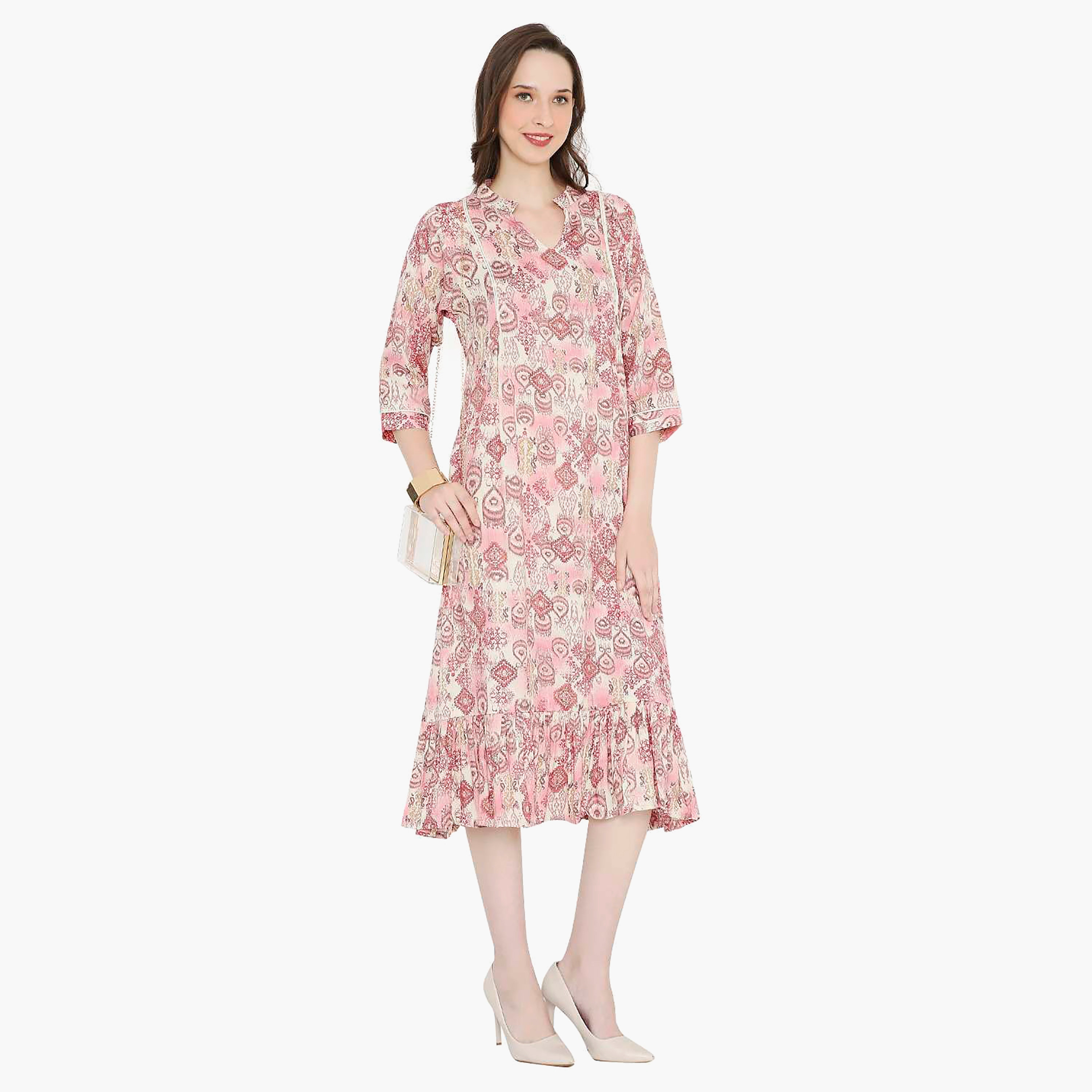 Hana & Sara Printed Collared Neck Midi Length Women's Jalabiya-women-arabicclothing-jalabiyas-image-8