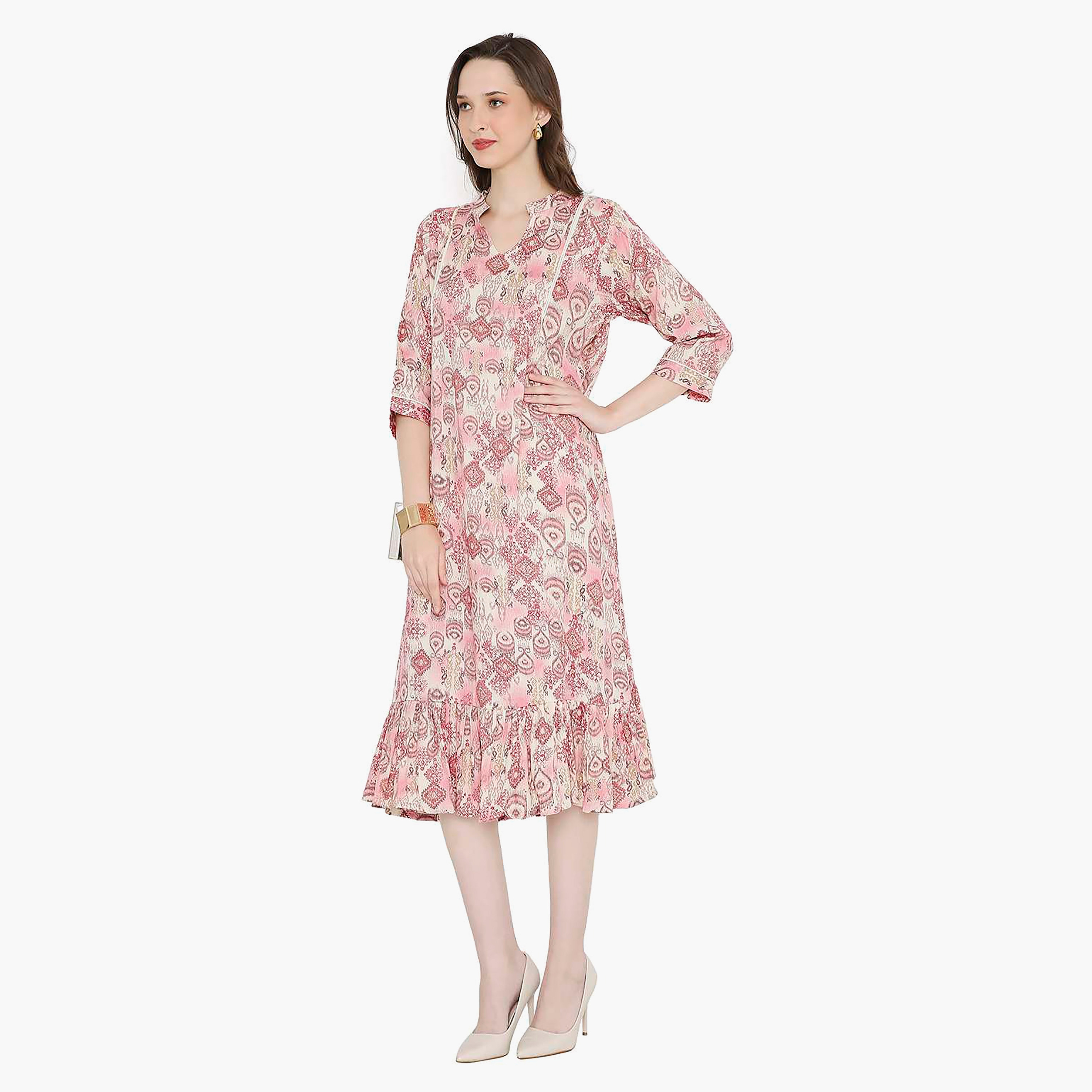 Hana & Sara Printed Collared Neck Midi Length Women's Jalabiya-women-arabicclothing-jalabiyas-image-9