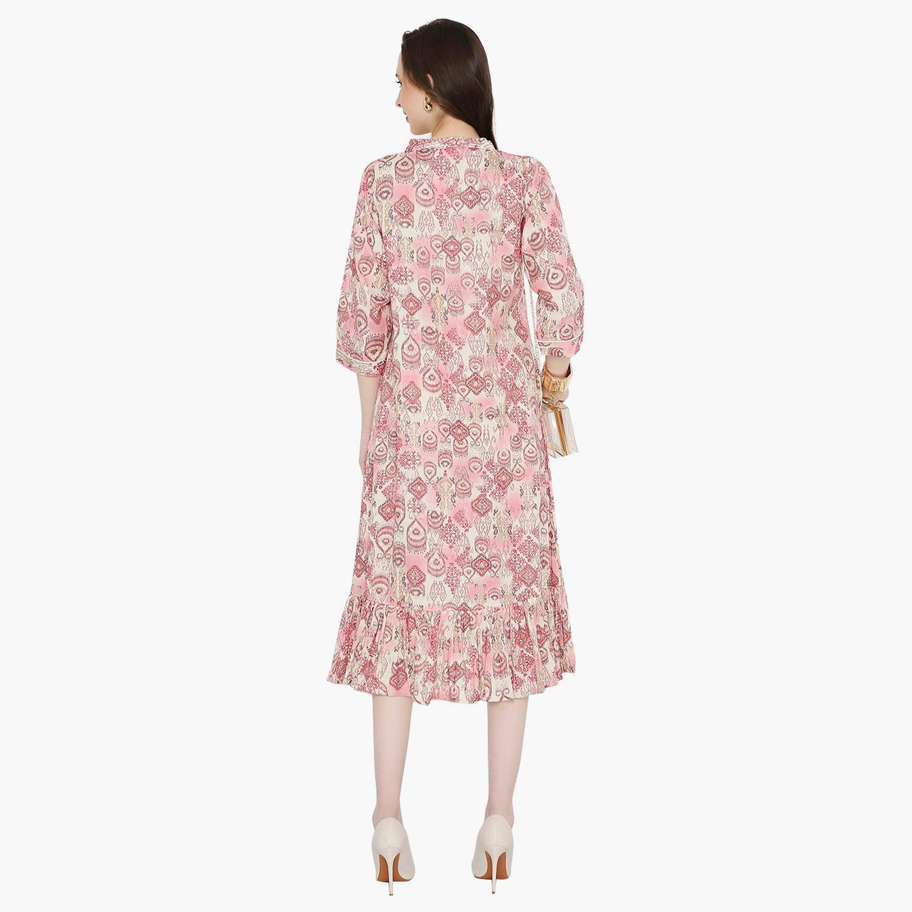 Hana & Sara Printed Collared Neck Midi Length Women's Jalabiya-women-arabicclothing-jalabiyas-image-10