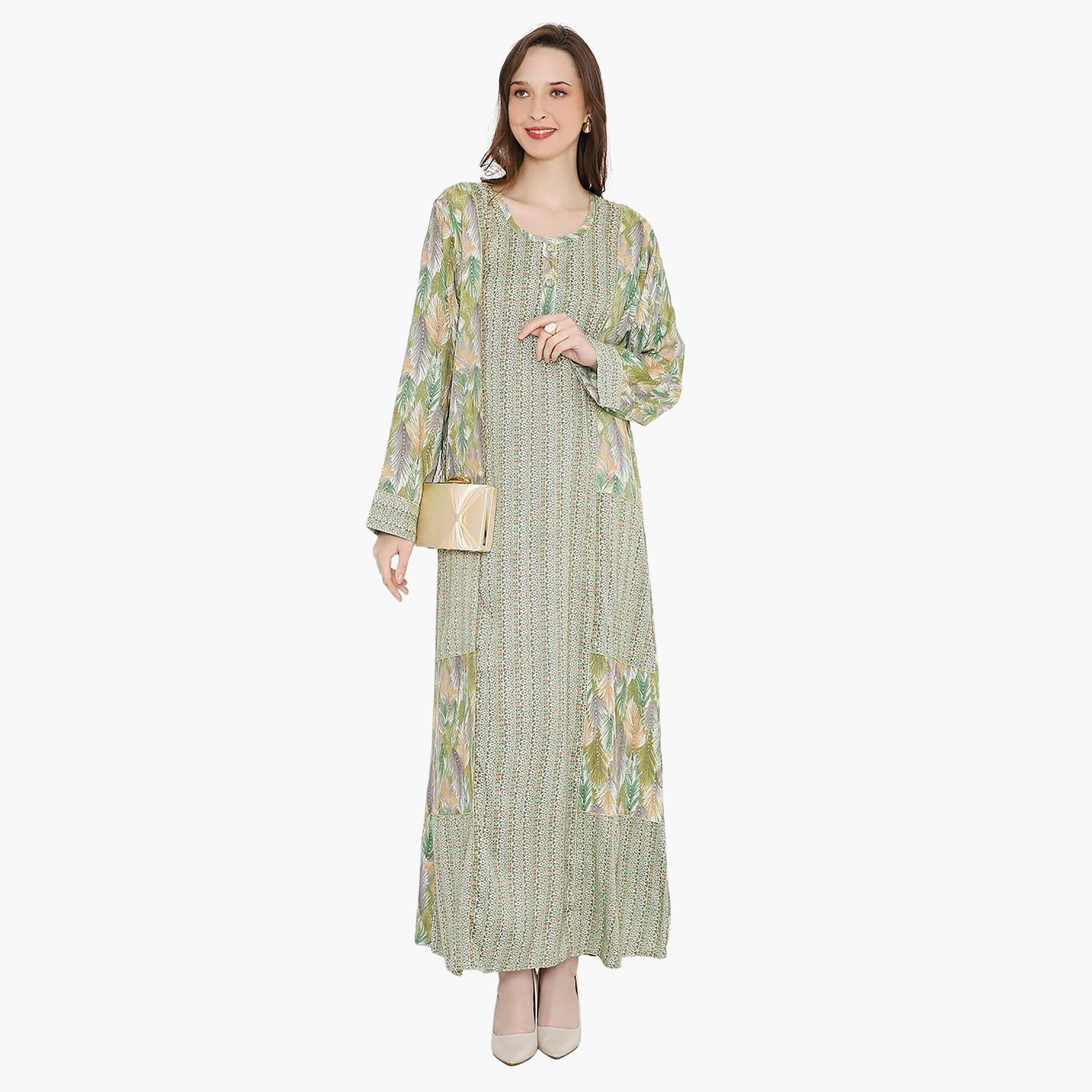 جلابية نسائية بفتحة رقبة دائرية وأزرار من هانا آند سارة-women-arabicclothing-jalabiyas-image-10