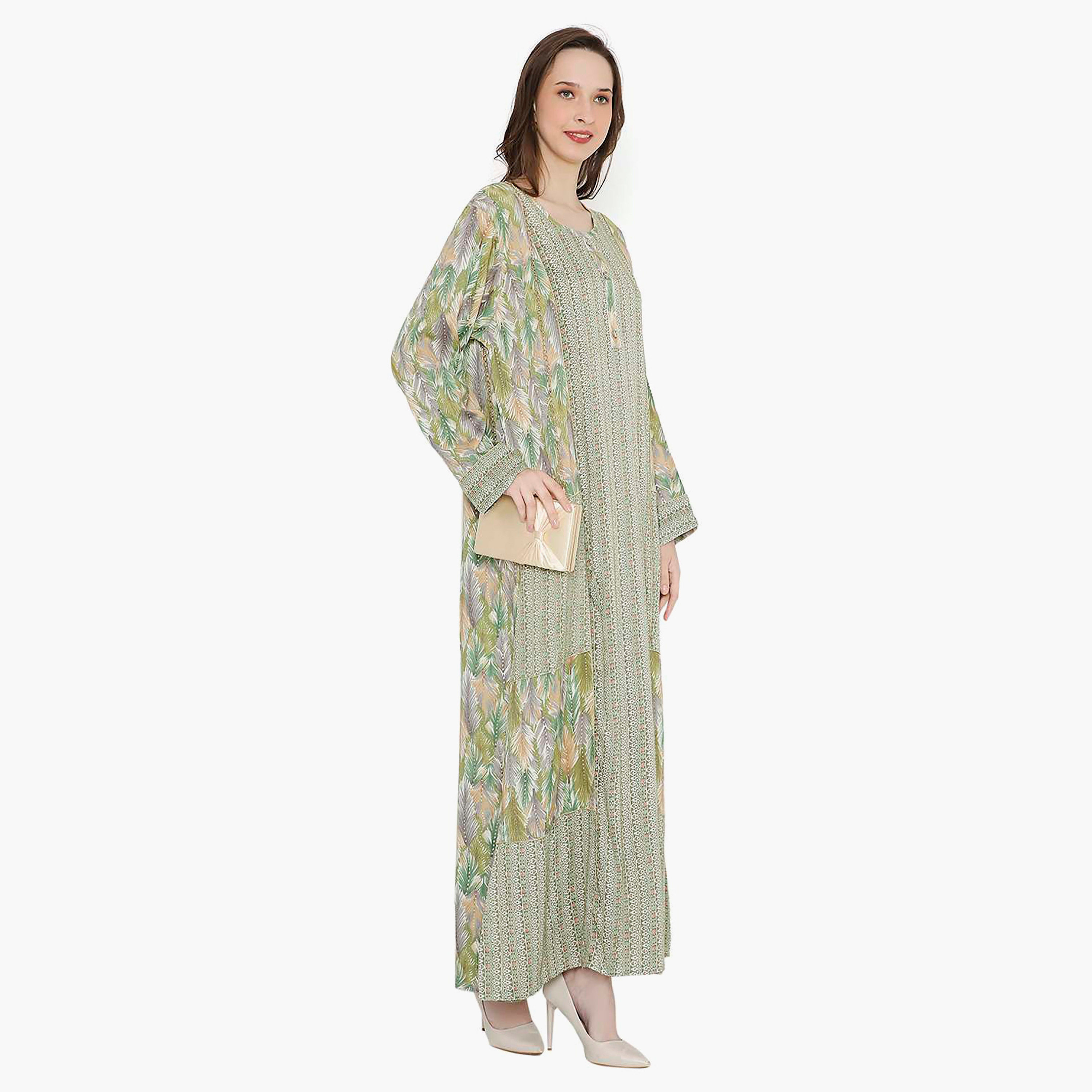 جلابية نسائية بفتحة رقبة دائرية وأزرار من هانا آند سارة-women-arabicclothing-jalabiyas-image-8