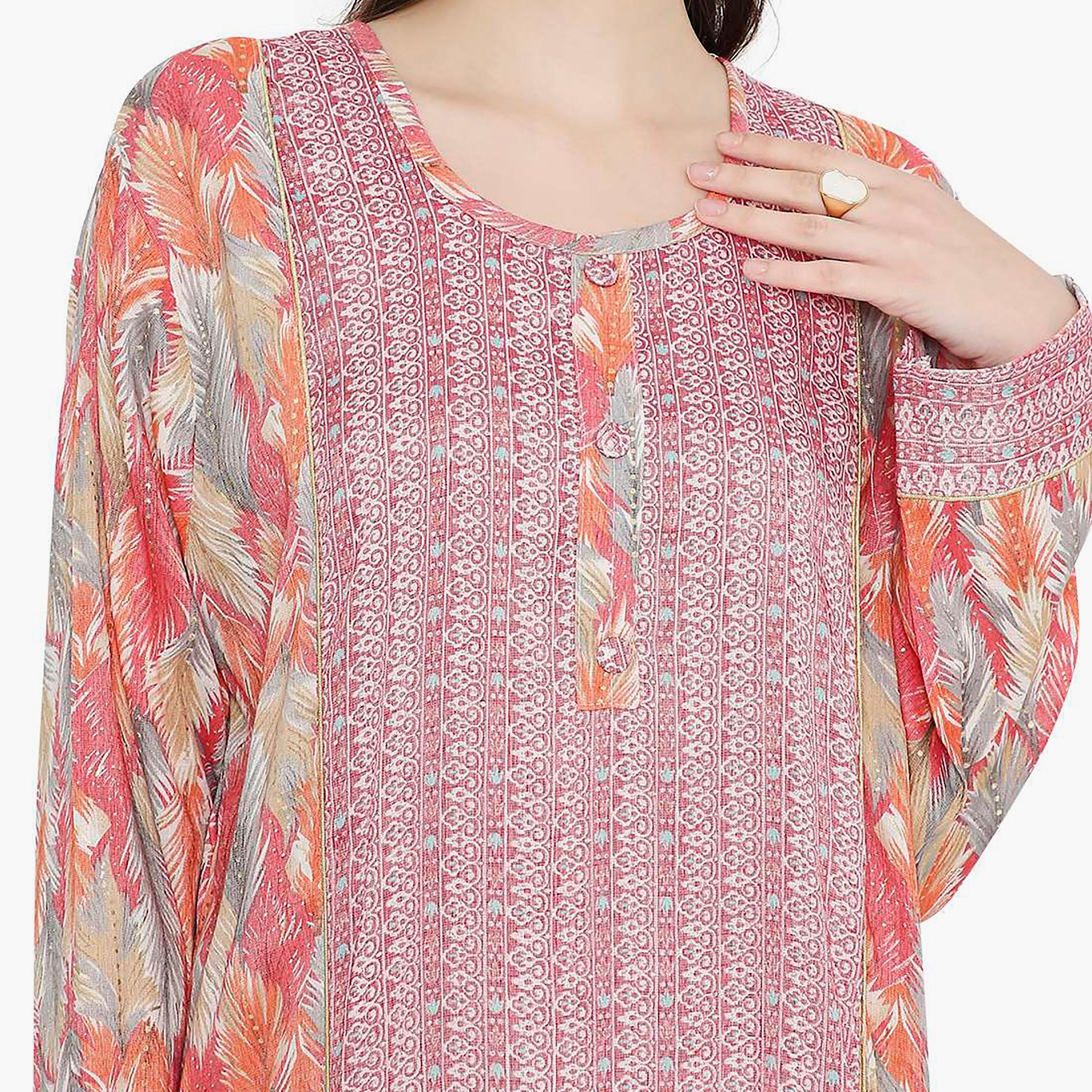 جلابية نسائية بفتحة رقبة دائرية وأزرار من هانا آند سارة-women-arabicclothing-jalabiyas-image-4