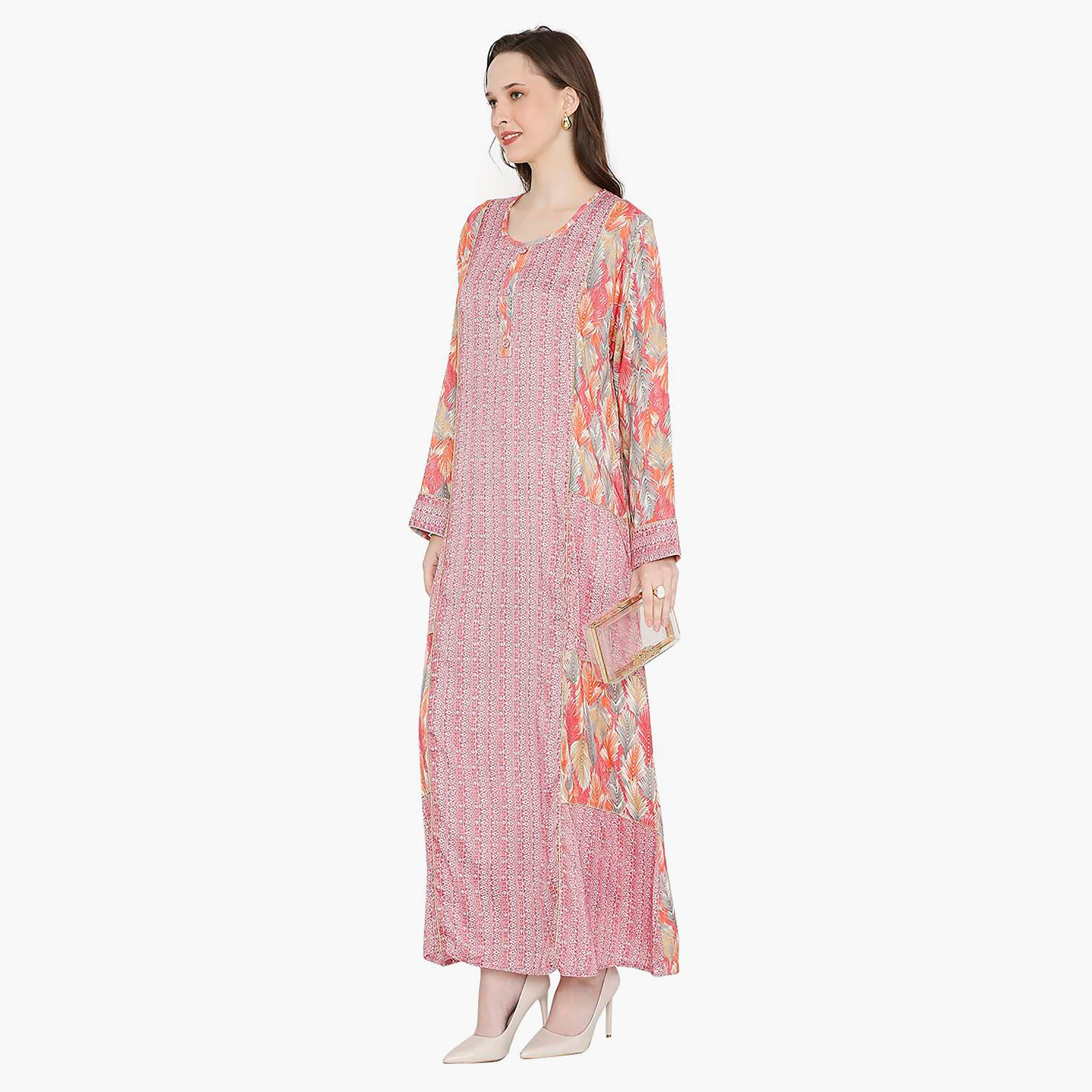 جلابية نسائية بفتحة رقبة دائرية وأزرار من هانا آند سارة-women-arabicclothing-jalabiyas-image-3