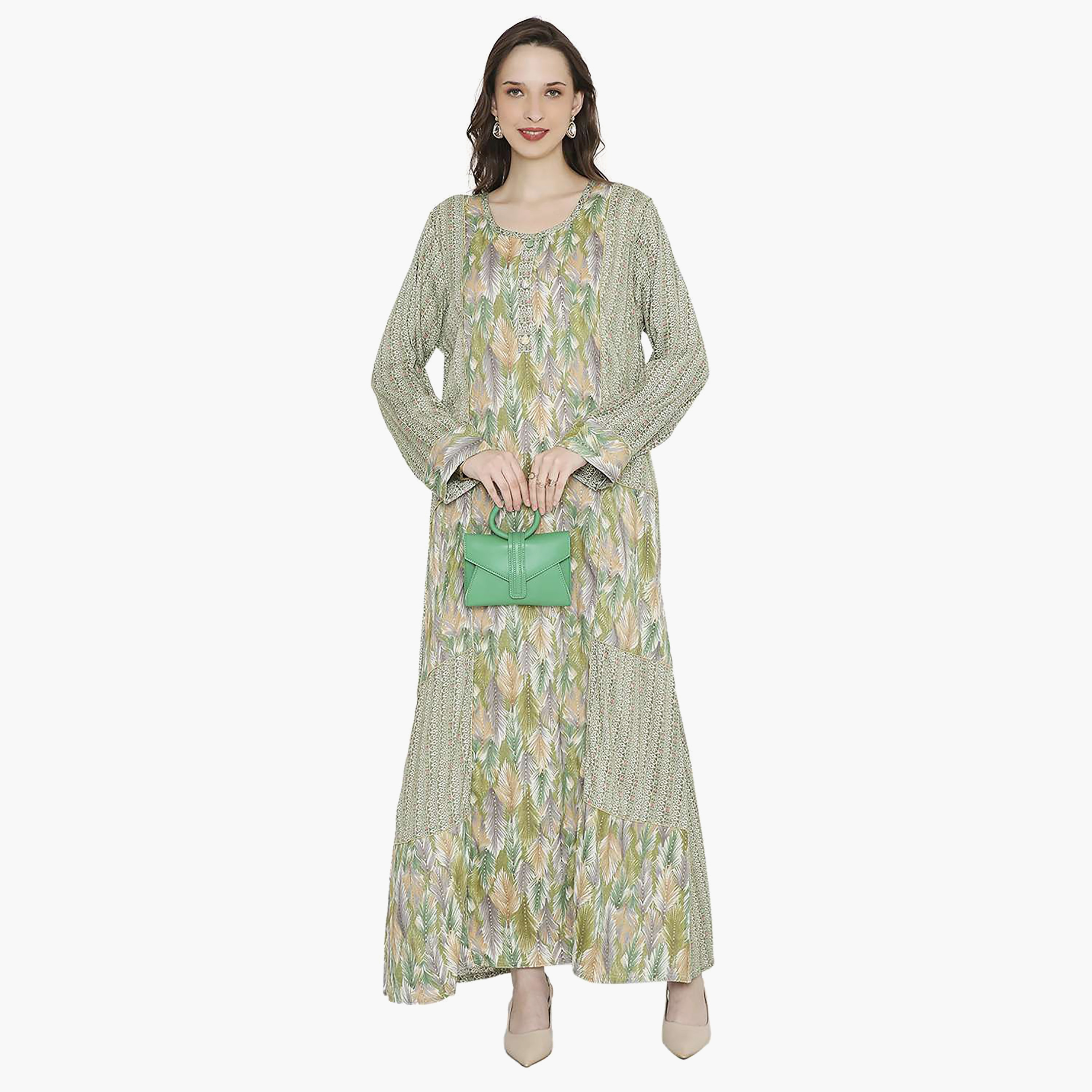 جلابية نسائية بفتحة رقبة دائرية وأزرار من هانا آند سارة-women-arabicclothing-jalabiyas-image-1