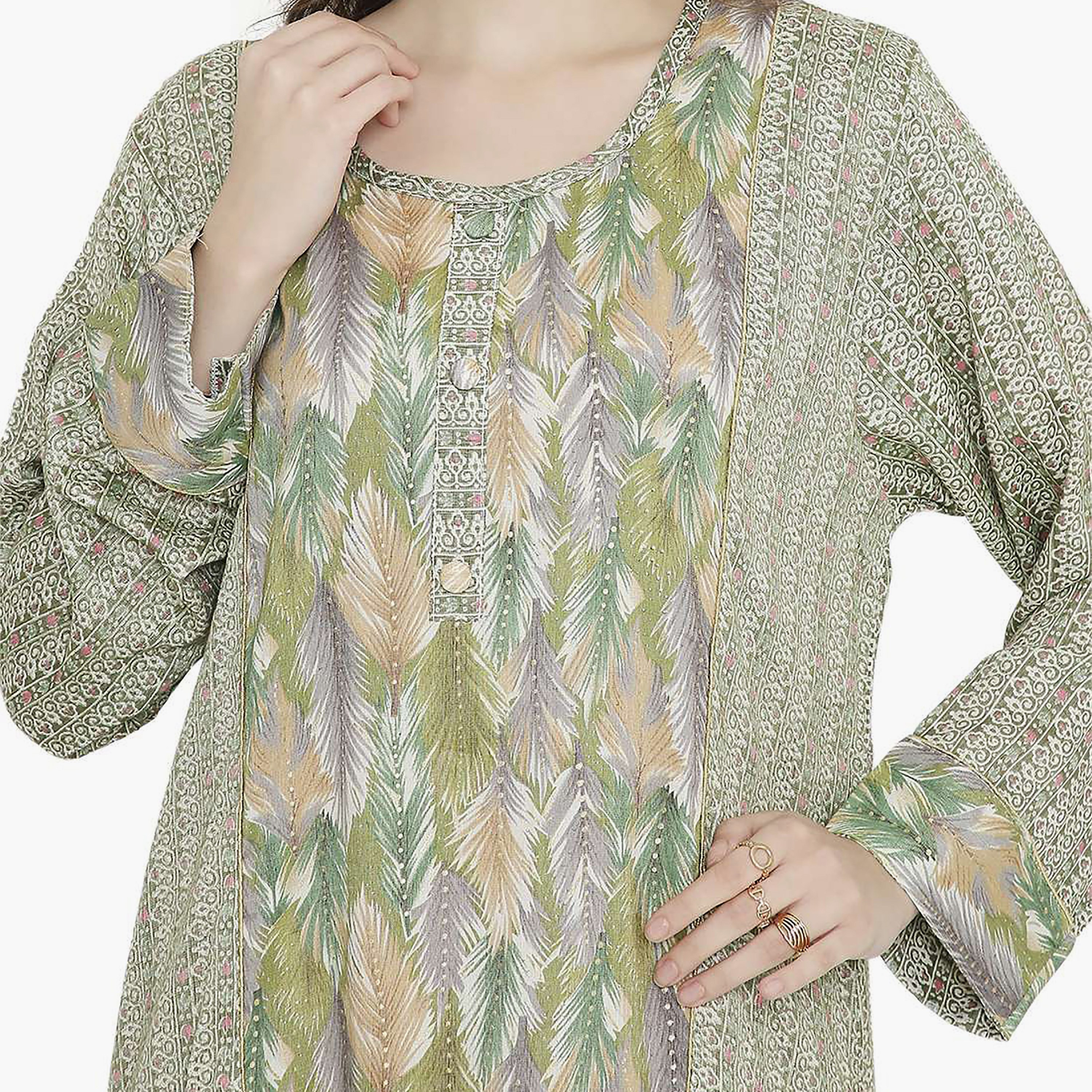جلابية نسائية بفتحة رقبة دائرية وأزرار من هانا آند سارة-women-arabicclothing-jalabiyas-image-2