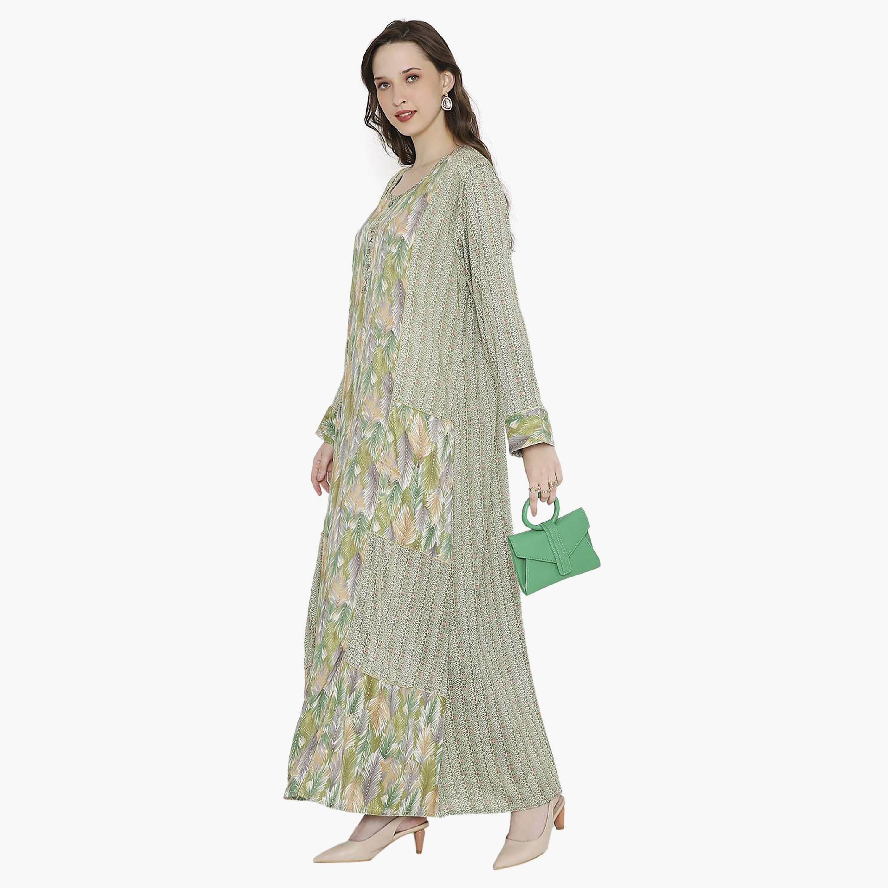 جلابية نسائية بفتحة رقبة دائرية وأزرار من هانا آند سارة-women-arabicclothing-jalabiyas-image-3