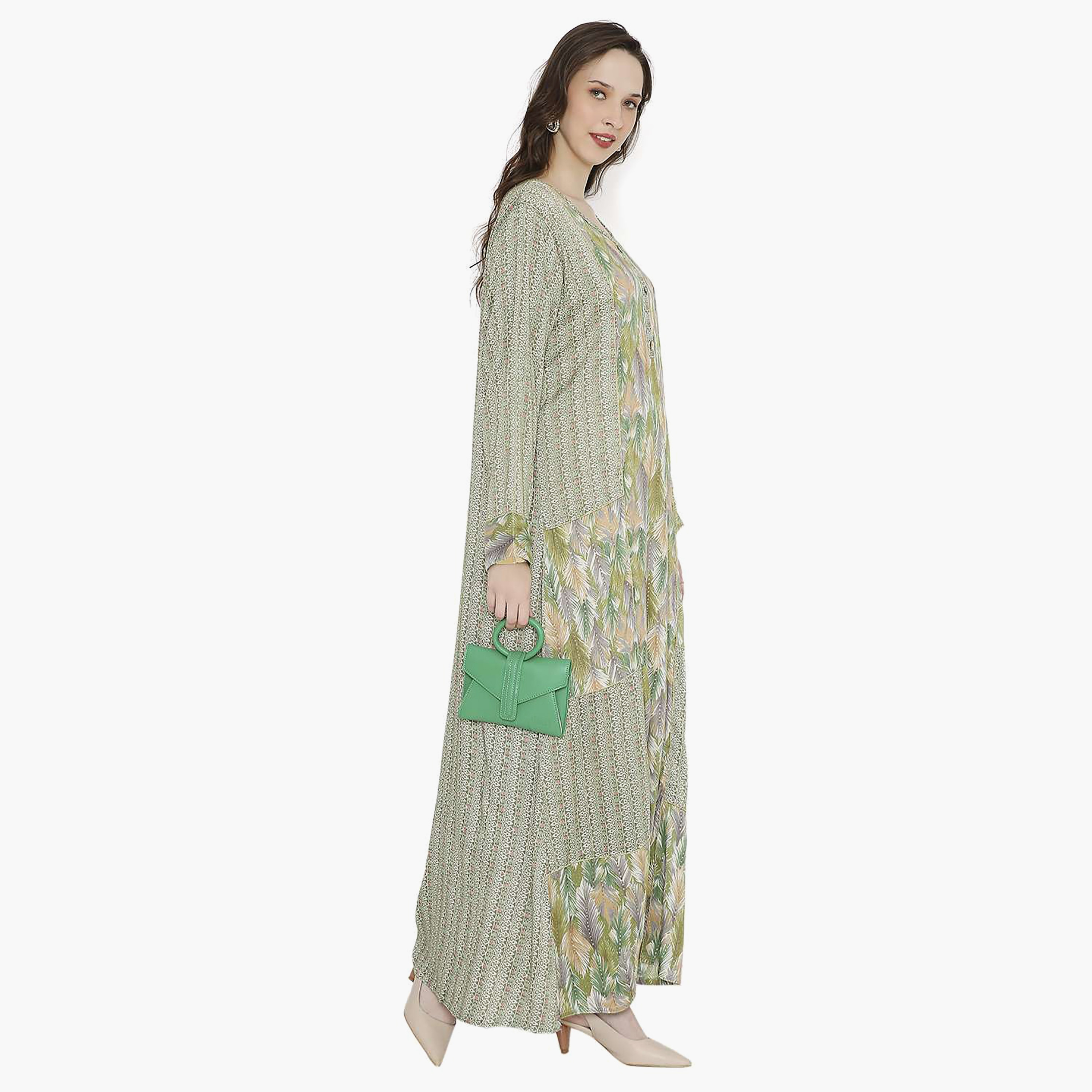 جلابية نسائية بفتحة رقبة دائرية وأزرار من هانا آند سارة-women-arabicclothing-jalabiyas-image-4