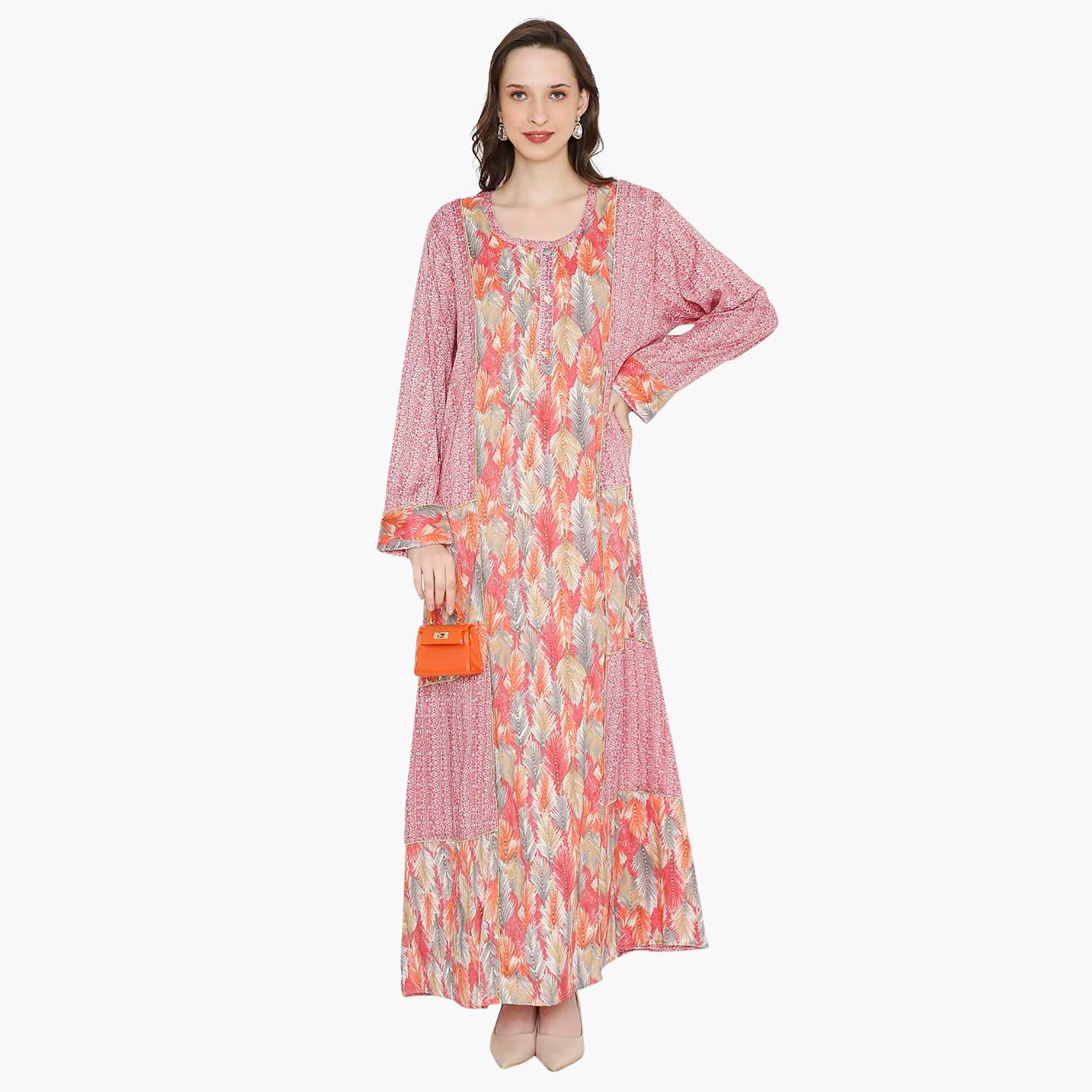 جلابية نسائية بفتحة رقبة دائرية وأزرار من هانا آند سارة-women-arabicclothing-jalabiyas-image-6