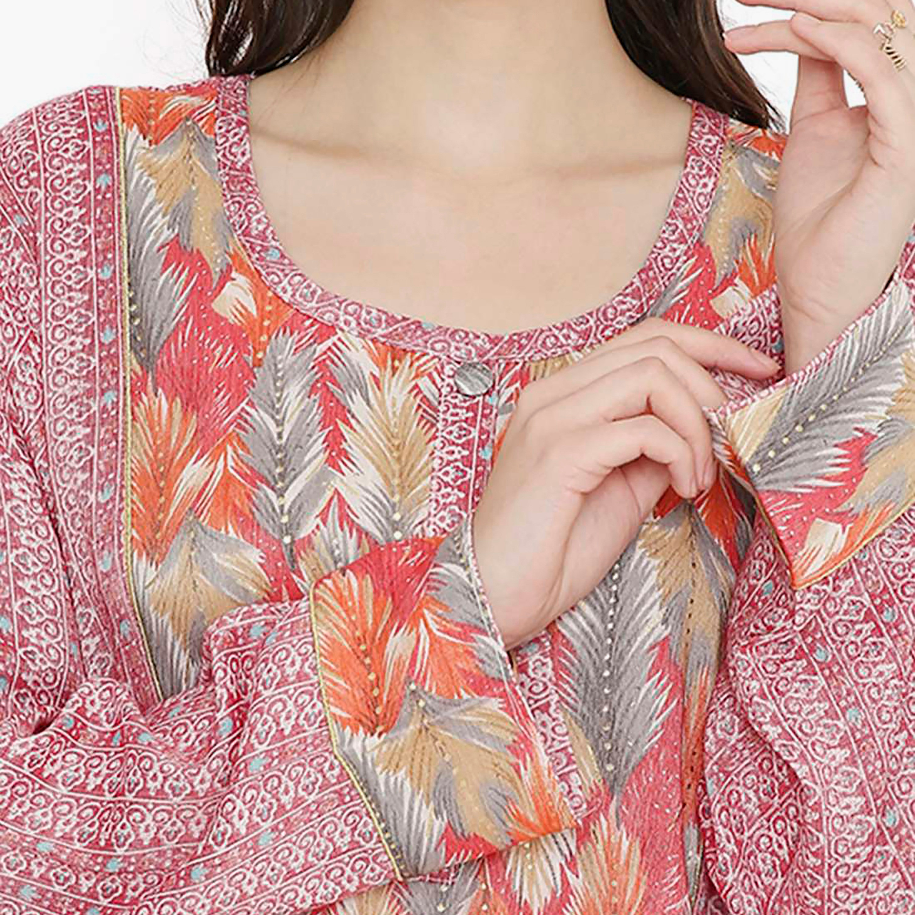 جلابية نسائية بفتحة رقبة دائرية وأزرار من هانا آند سارة-women-arabicclothing-jalabiyas-image-7