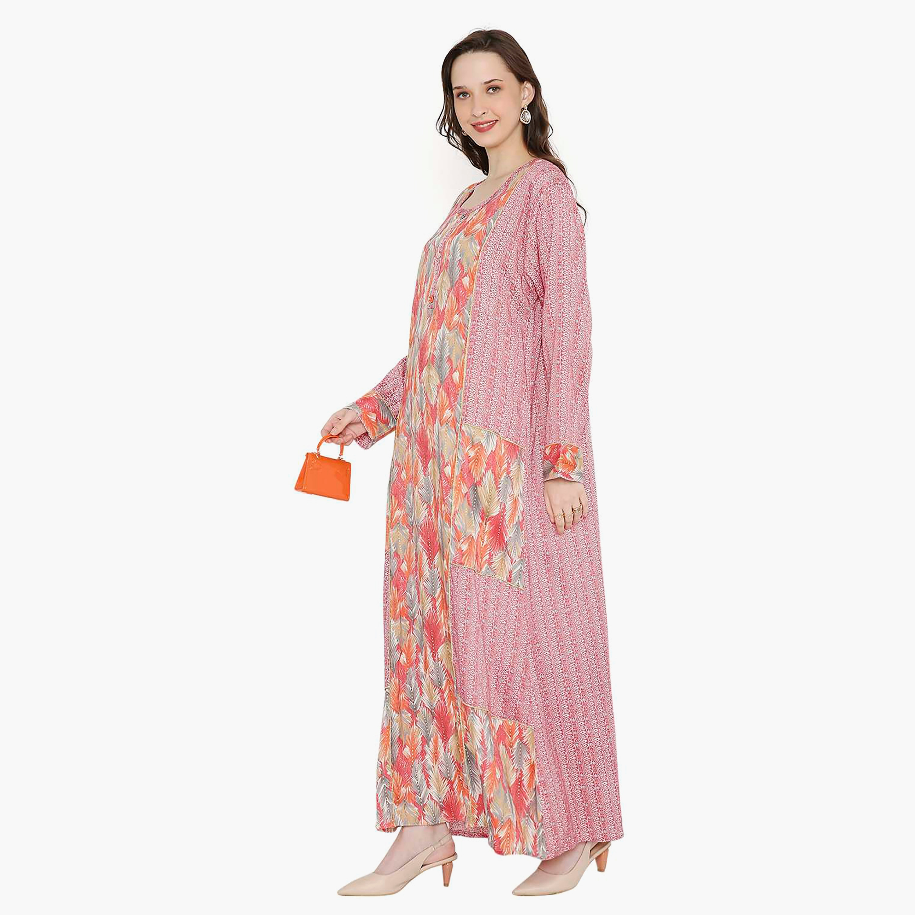 جلابية نسائية بفتحة رقبة دائرية وأزرار من هانا آند سارة-women-arabicclothing-jalabiyas-image-8