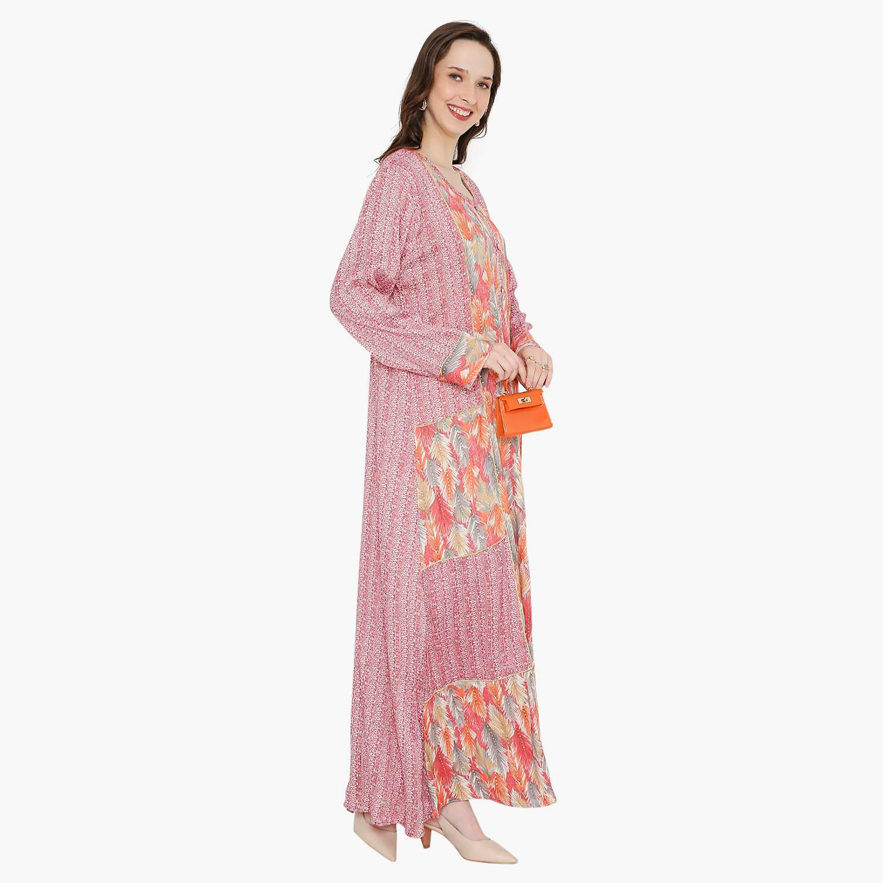 جلابية نسائية بفتحة رقبة دائرية وأزرار من هانا آند سارة-women-arabicclothing-jalabiyas-image-9
