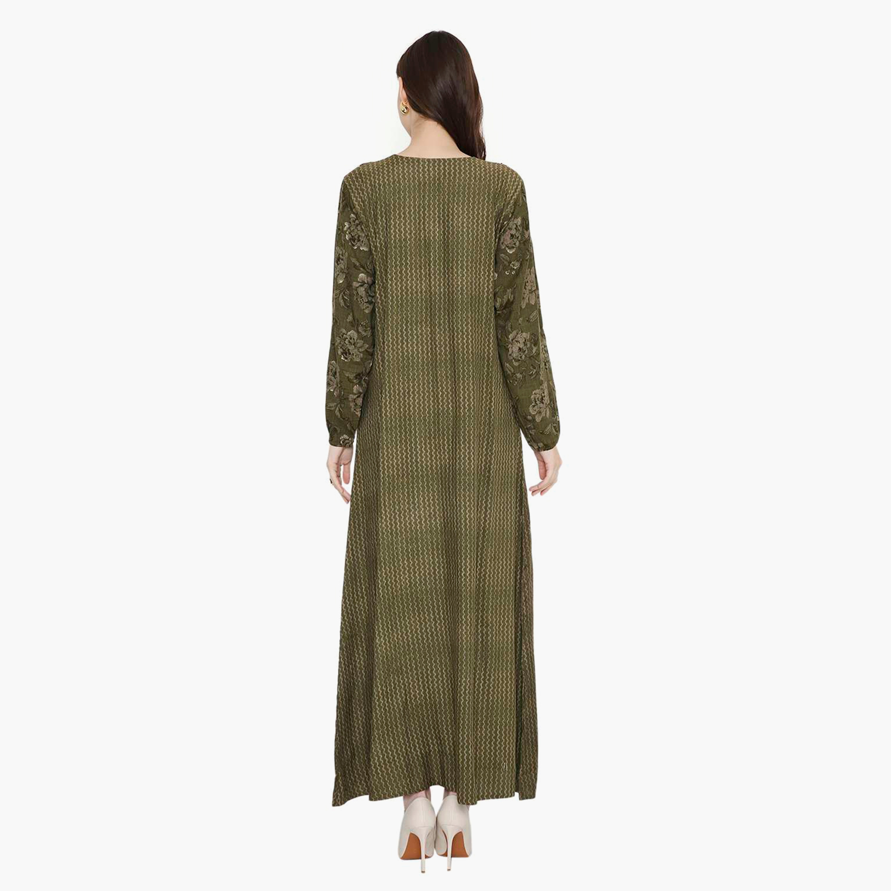 Hana & Sara Printed Notch Neck Rhinestone Detail Women's Festive Kaftaan-women-arabicclothing-jalabiyas-image-5