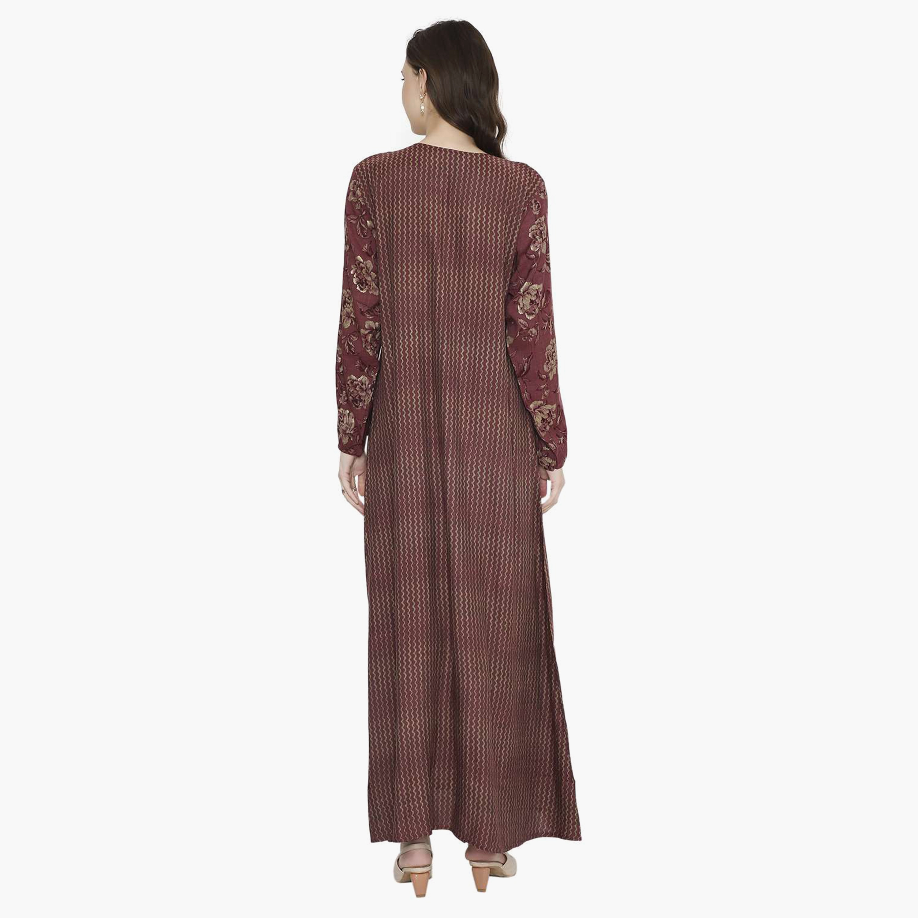 قفطان احتفالي نسائي مطبوع ومزين بأحجار الراين وفتحة رقبة مفتوحة من هانا آند سارة-women-arabicclothing-jalabiyas-image-10