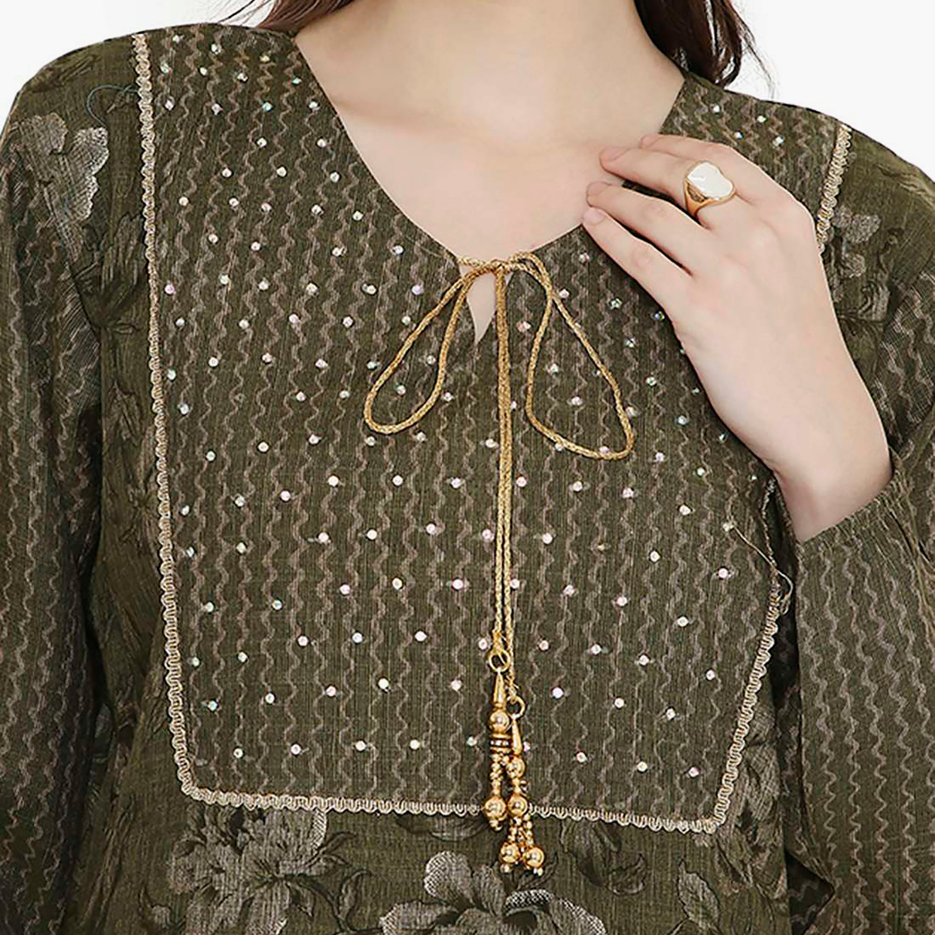 جلابية نسائية مزينة بأحجار الراين وفتحة رقبة مفتوحة من هانا آند سارة-women-arabicclothing-jalabiyas-image-2