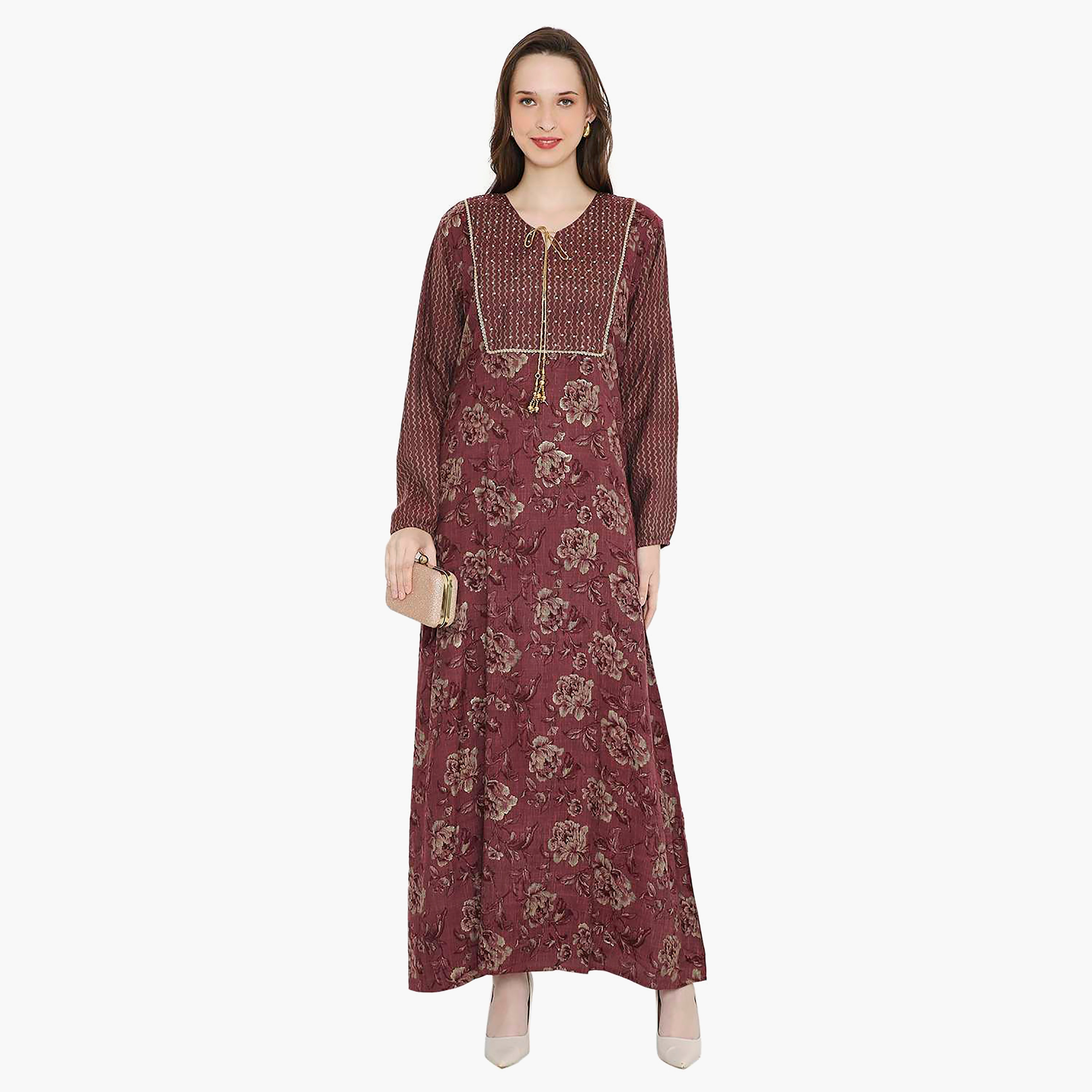 جلابية نسائية مزينة بأحجار الراين وفتحة رقبة مفتوحة من هانا آند سارة-women-arabicclothing-jalabiyas-image-6