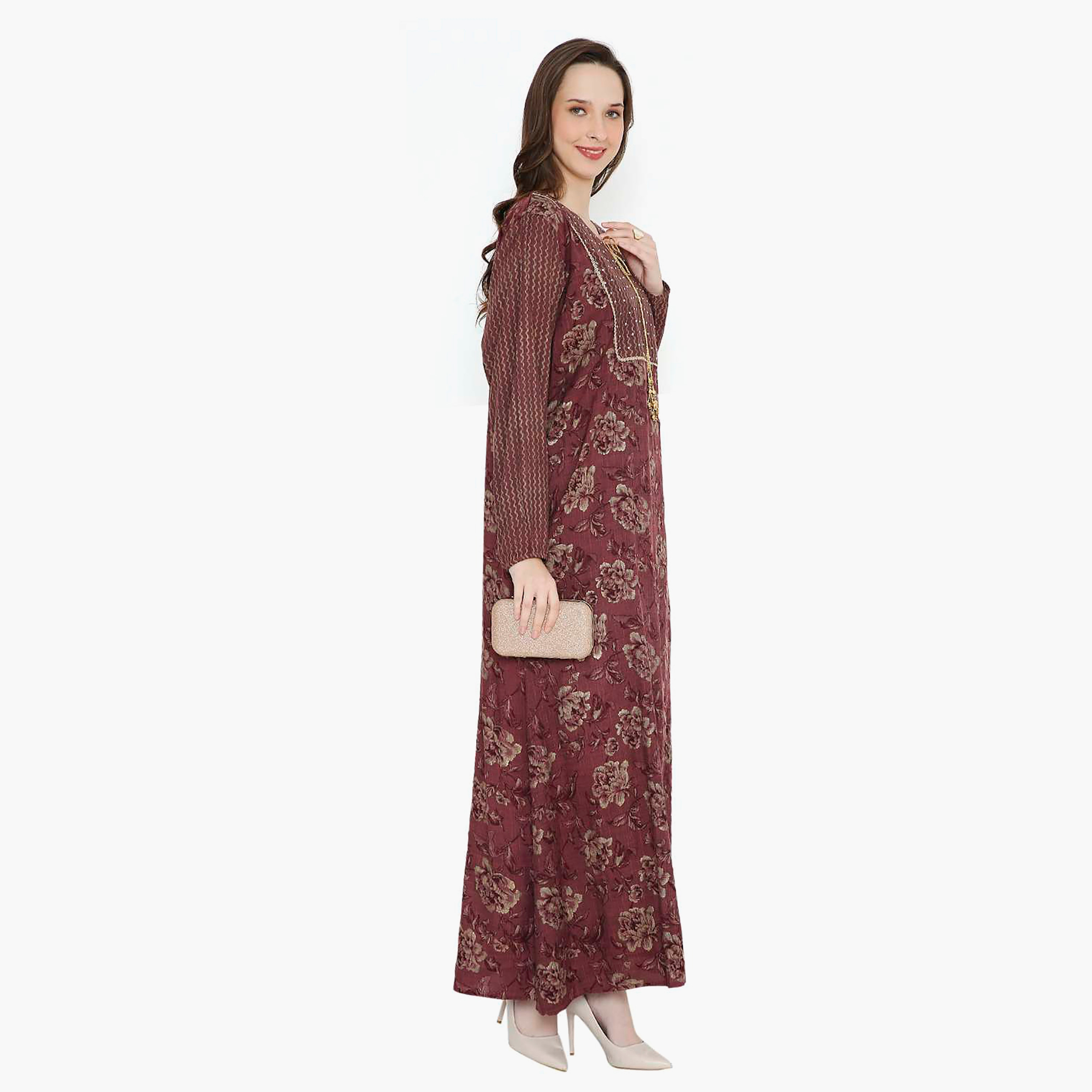 جلابية نسائية مزينة بأحجار الراين وفتحة رقبة مفتوحة من هانا آند سارة-women-arabicclothing-jalabiyas-image-8