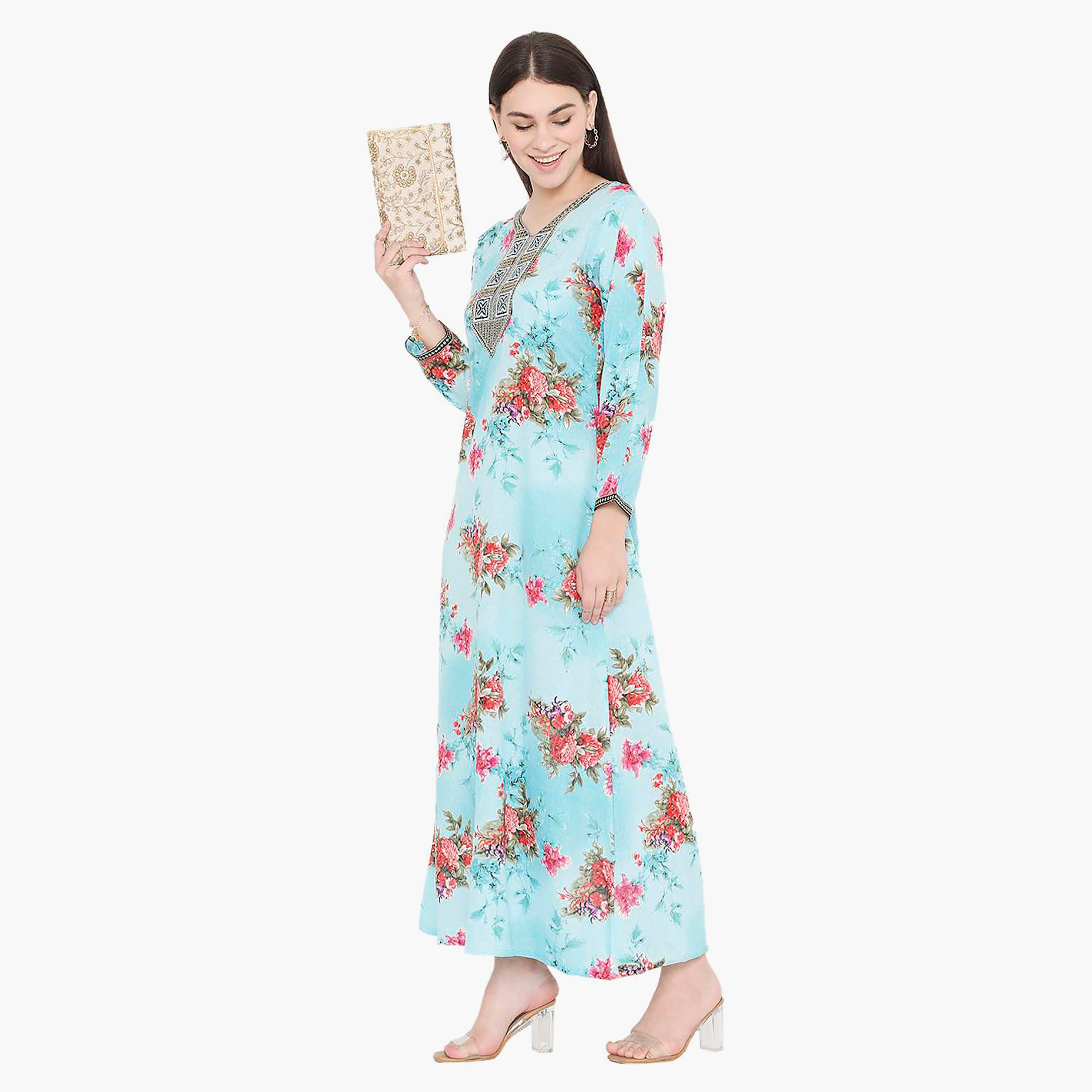 جلابية نسائية مطرزة بالزهور وعقدة عنق من هانا آند سارة-women-arabicclothing-jalabiyas-image-3