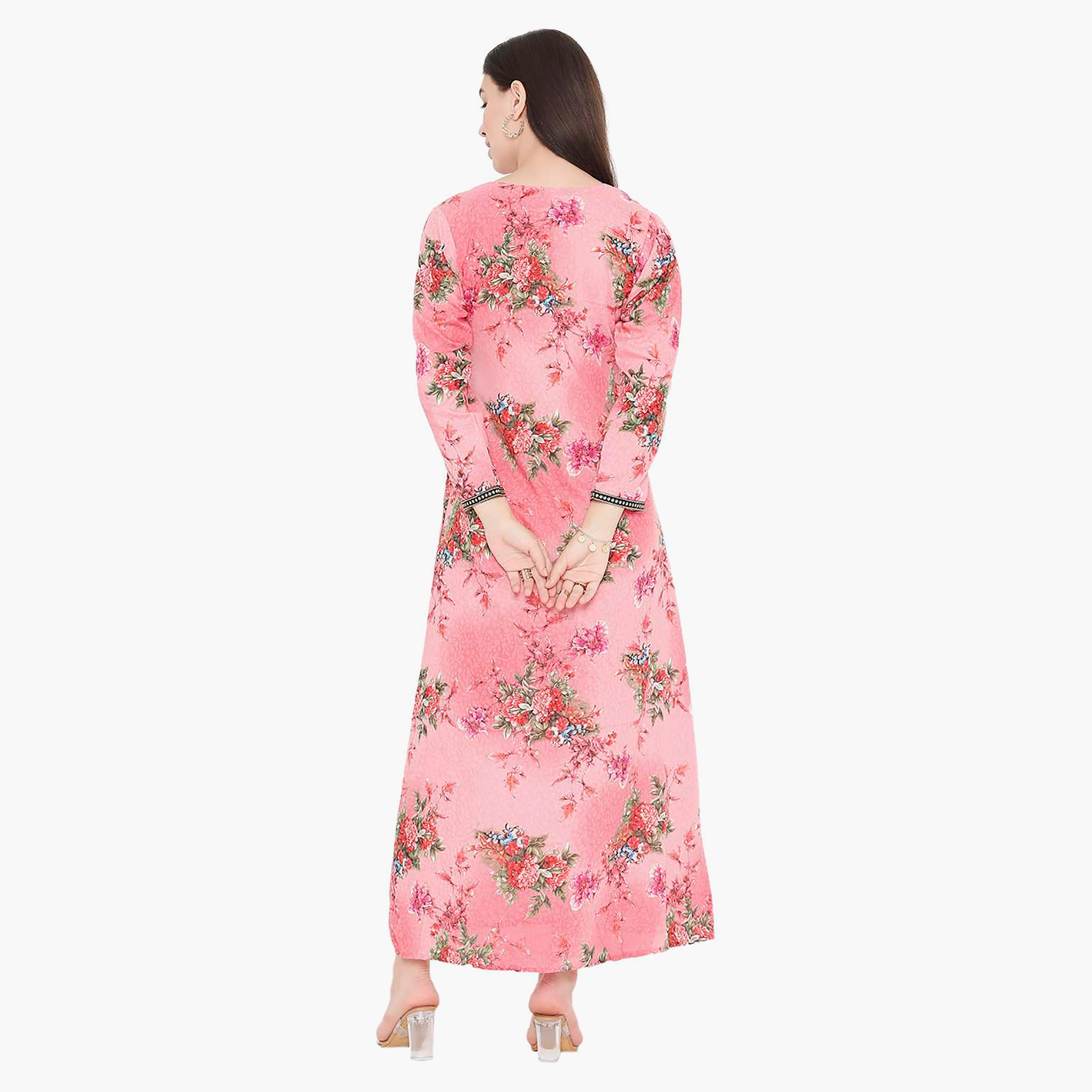 Hana & Sara Floral Embroidered Knot Neck Detail Women's Jalabiya-women-arabicclothing-jalabiyas-image-10