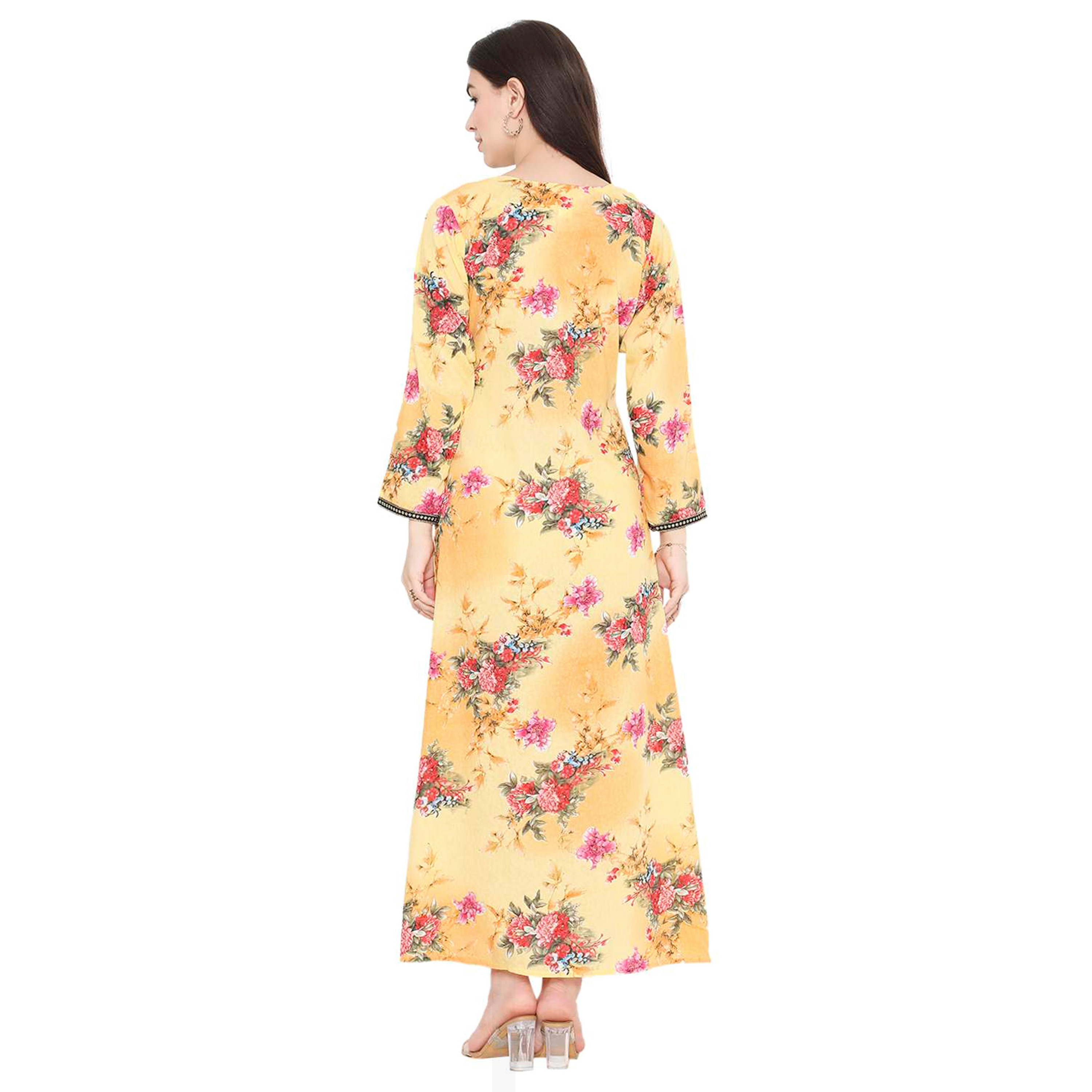 Hana & Sara Floral Embroidered Knot Neck Detail Women's Jalabiya-women-arabicclothing-jalabiyas-image-15