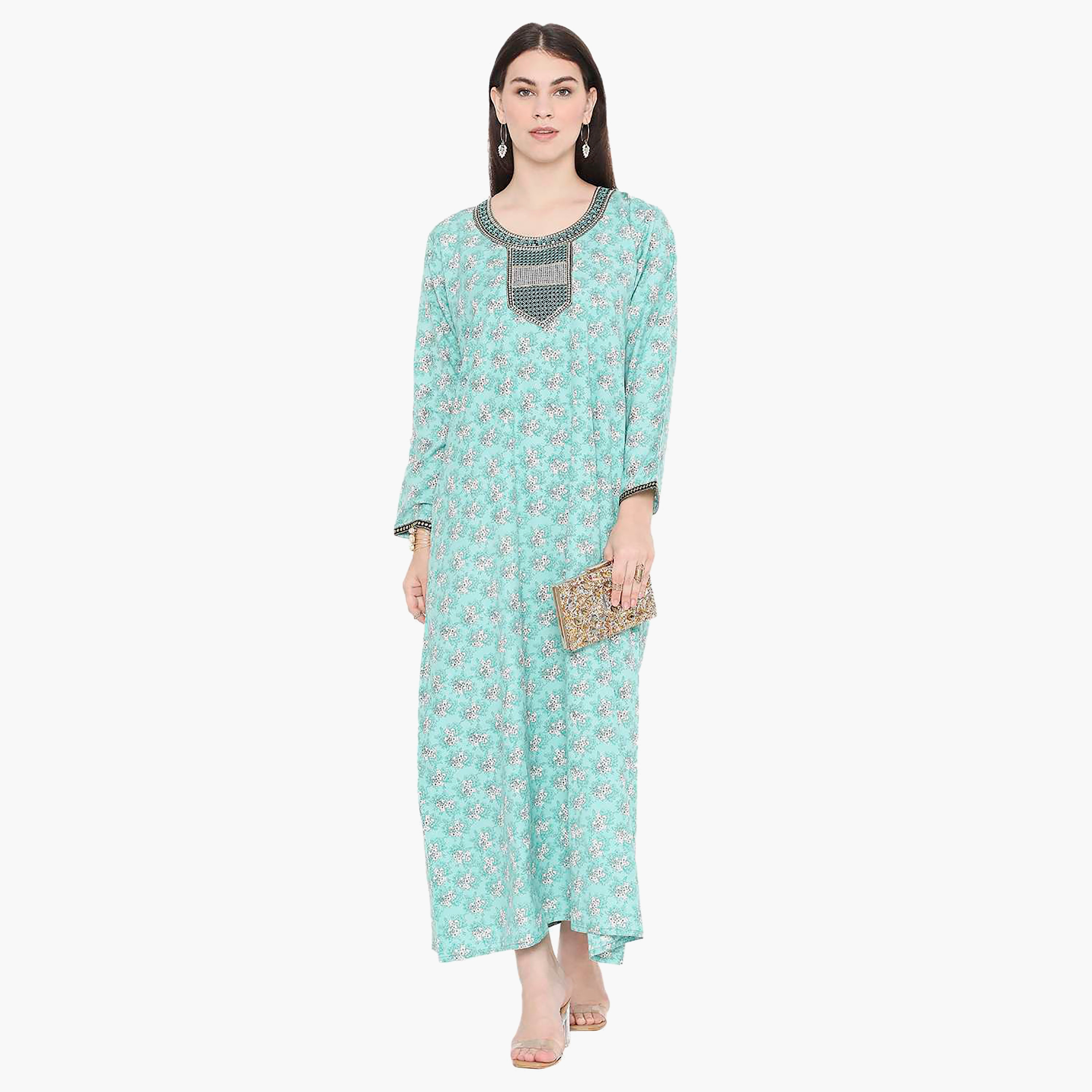 Hana & Sara Floral Embroidered Knot Neck Detail Women's Jalabiya-women-arabicclothing-jalabiyas-image-11