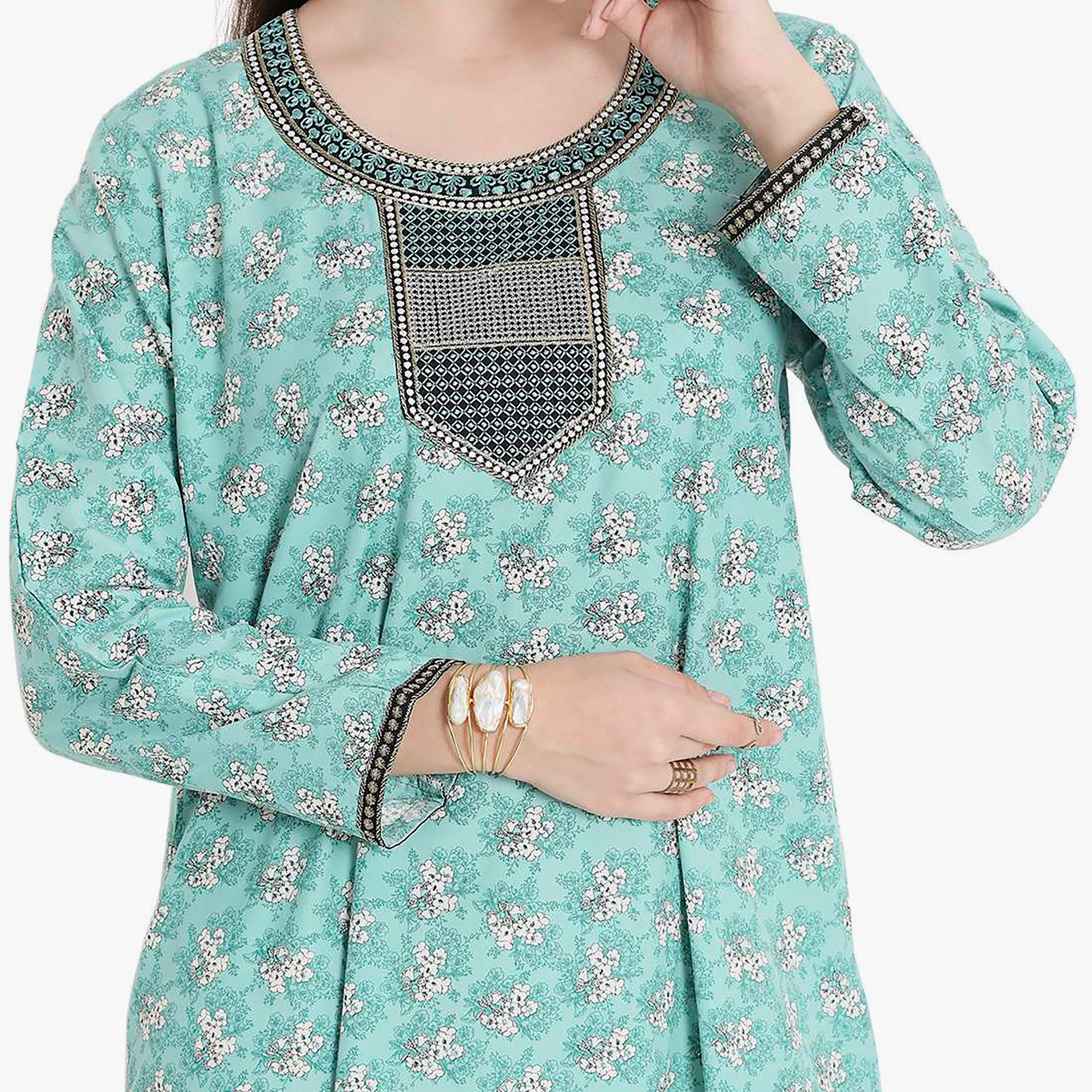 Hana & Sara Floral Embroidered Knot Neck Detail Women's Jalabiya-women-arabicclothing-jalabiyas-image-12