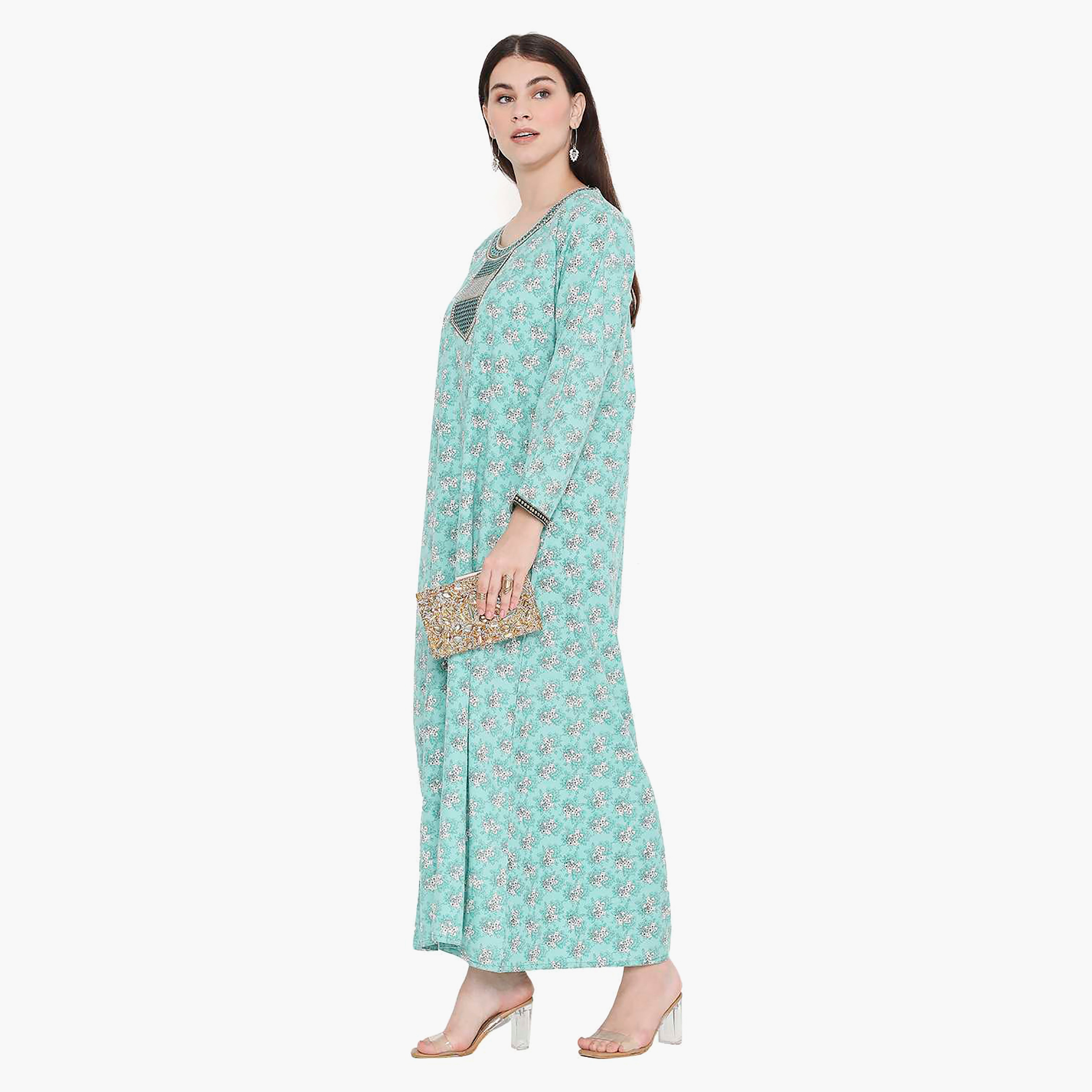 جلابية نسائية مطرزة بالزهور وعقدة عنق من هانا آند سارة-women-arabicclothing-jalabiyas-image-3